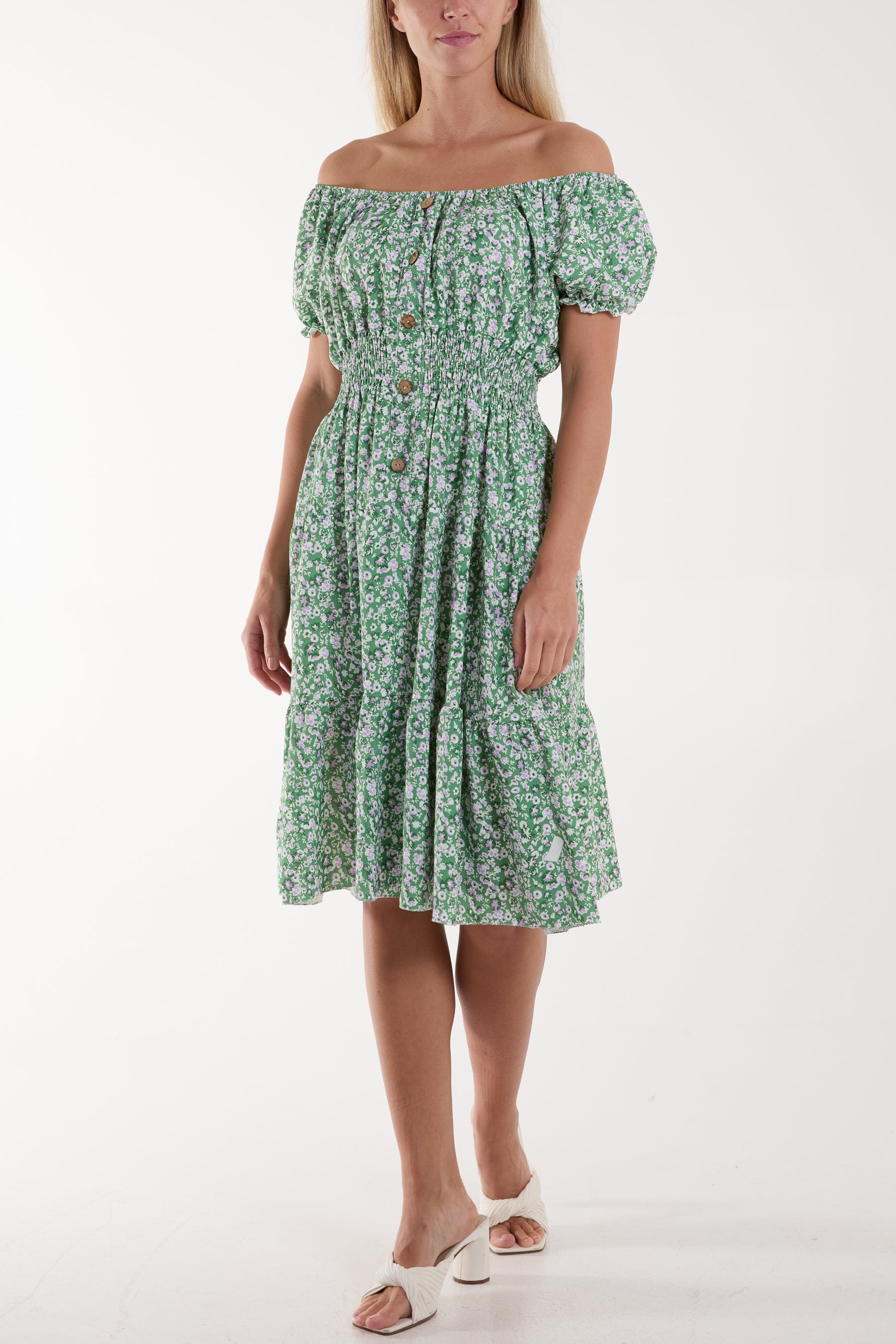Ditsy Floral Bardot Midi Dress Dresses WearAll Jade One Size
