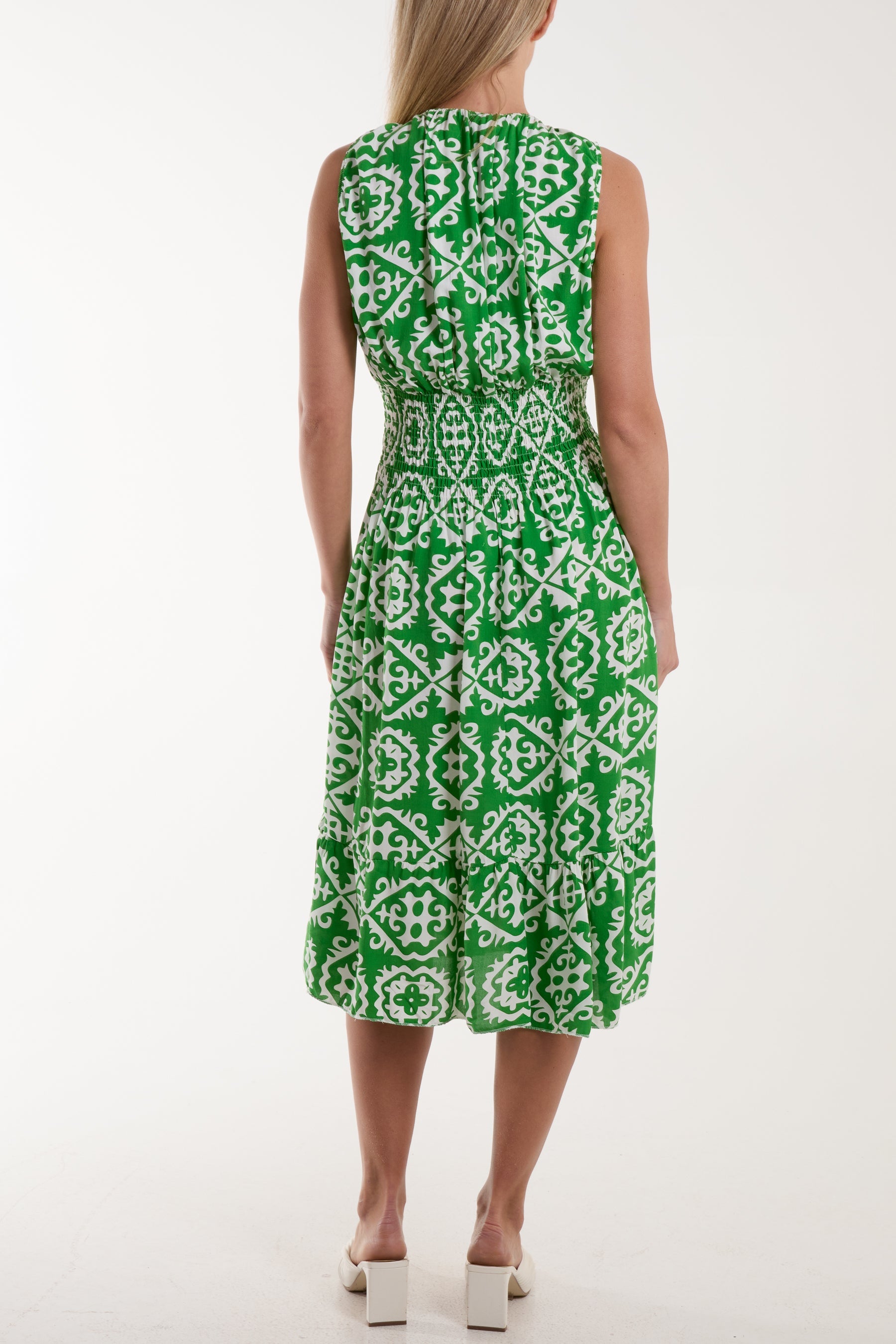Tile Print Elasticated Neck Midi Dress Dresses WearAll