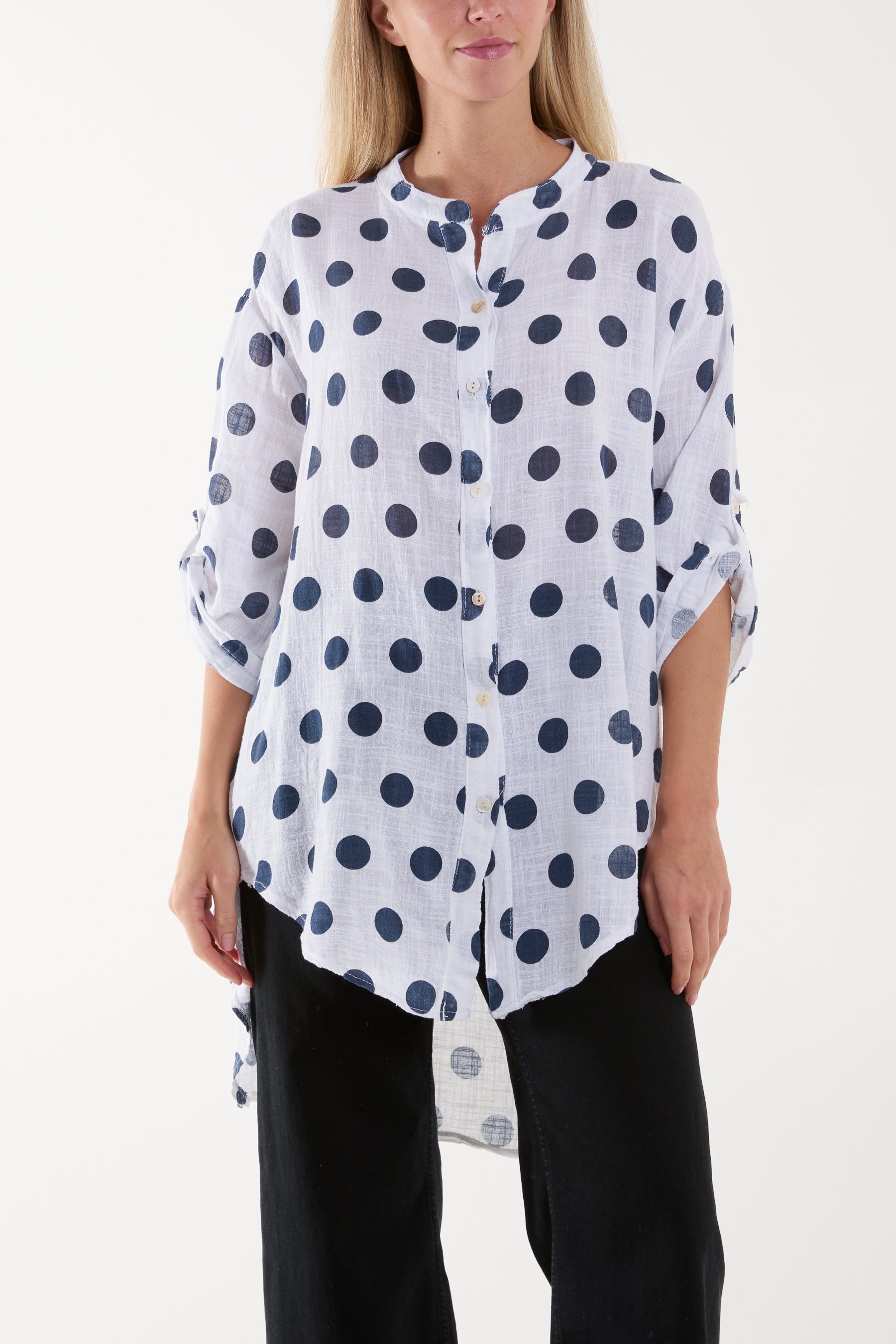 Polka Dot Cotton Shirt Shirts WearAll White One Size
