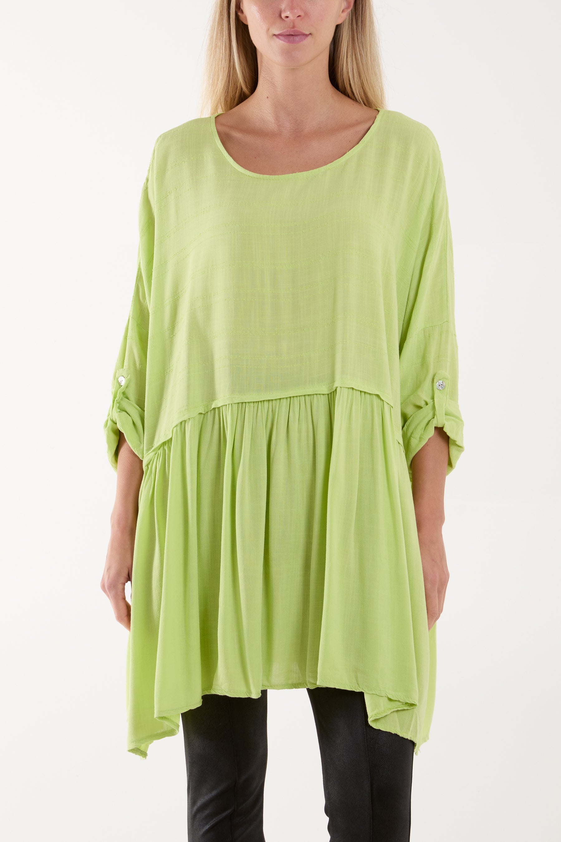 Texture Stripe Asymmetric Hem Top Tops WearAll Lime One Size
