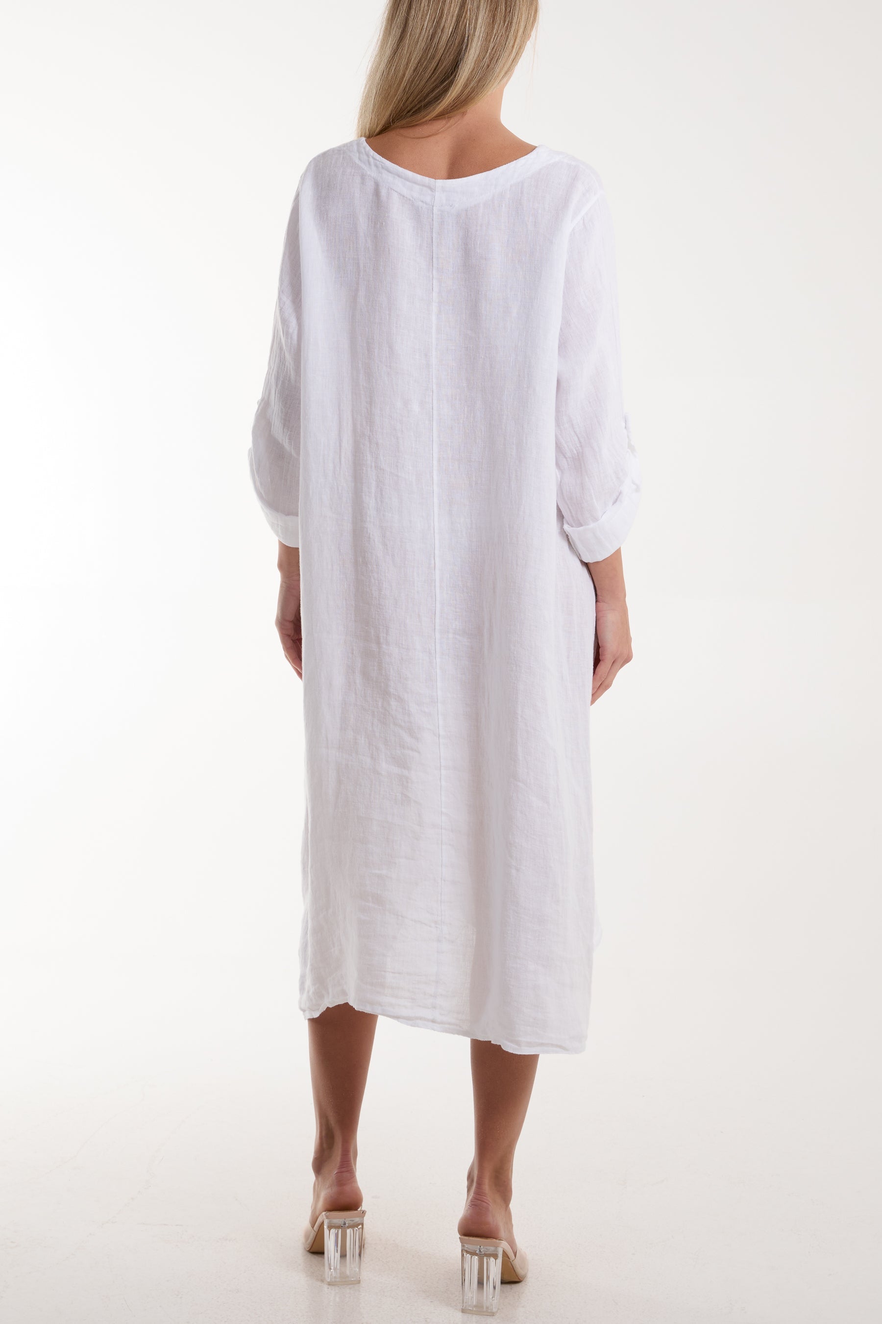Linen Tied Hem Pockets Dress Dresses WearAll