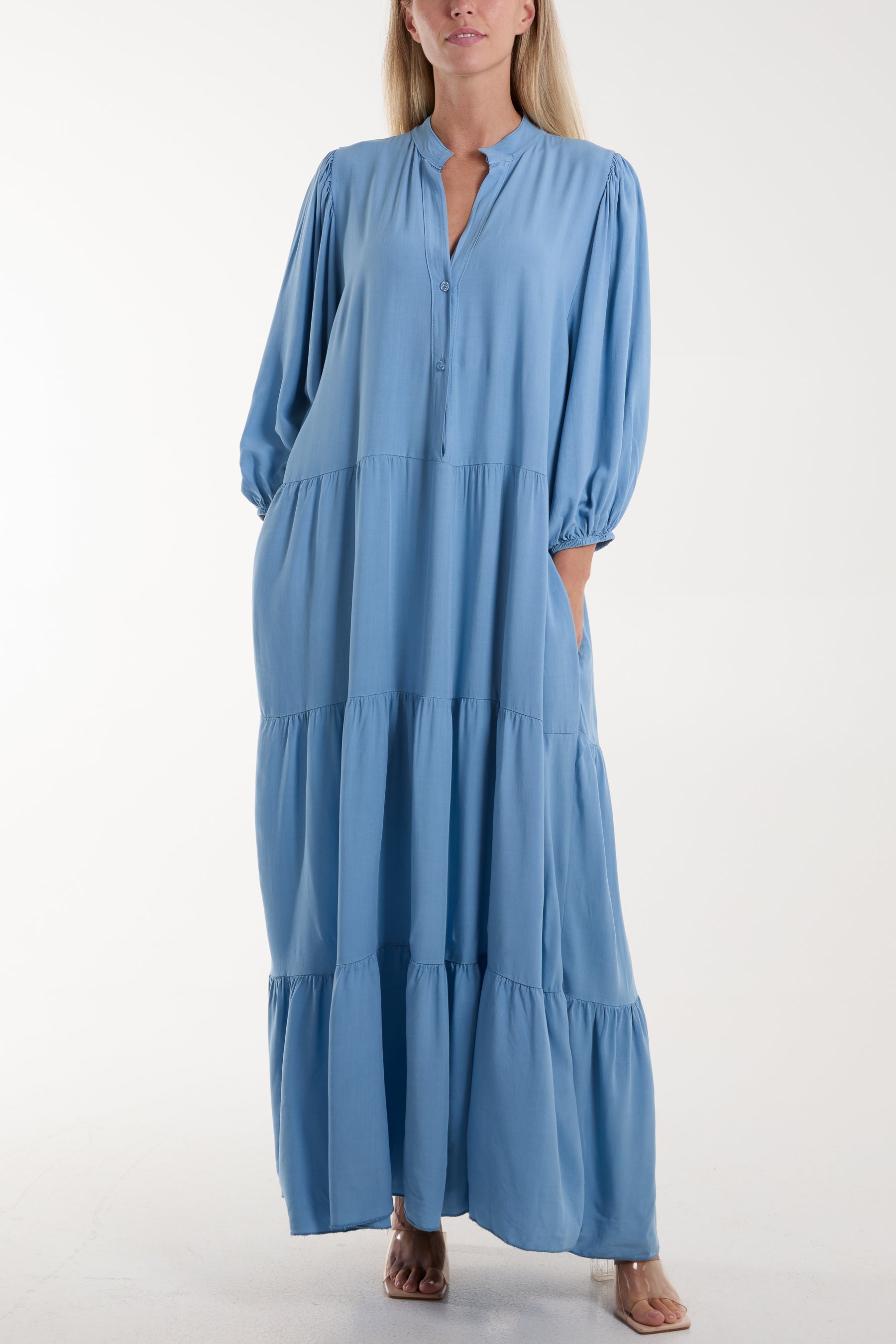 Tiered Maxi Shirt Dress Dresses WearAll Denim One Size