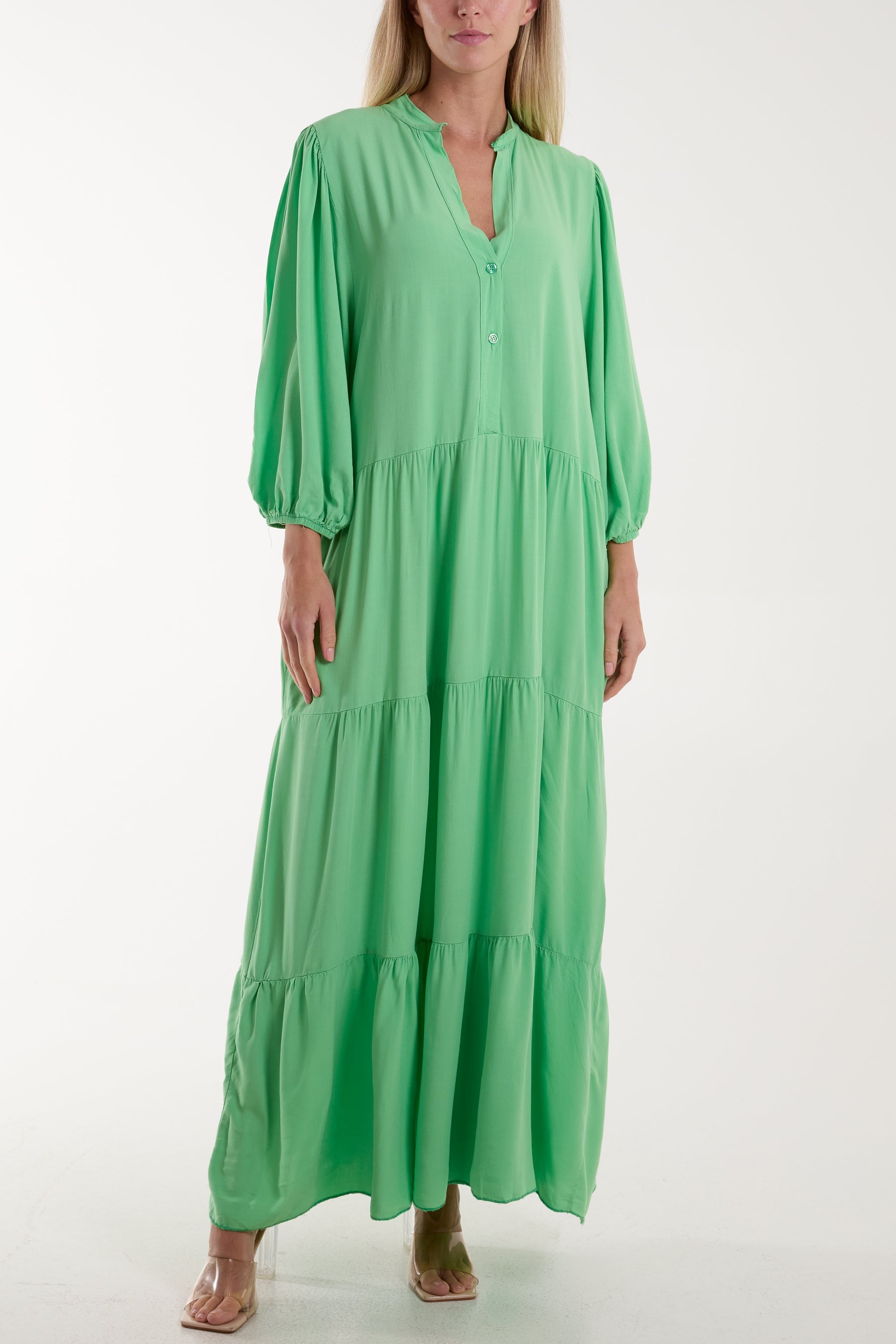 Tiered Maxi Shirt Dress Dresses WearAll Apple Green One Size