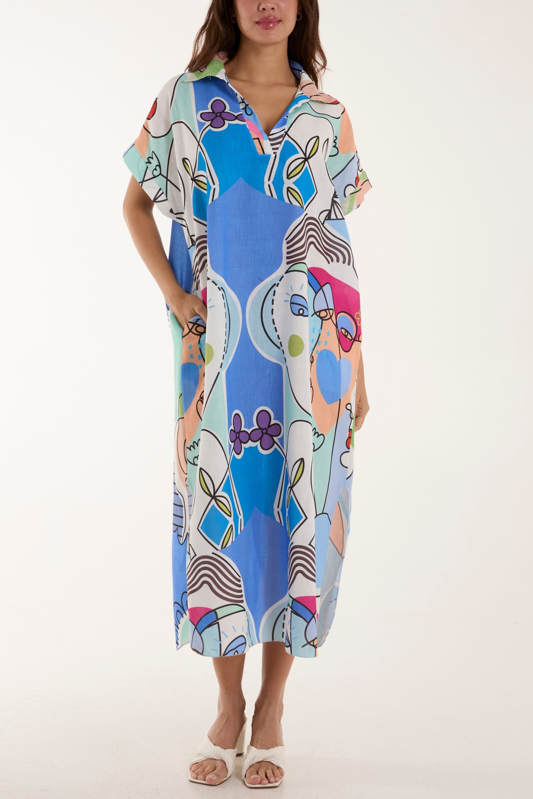 Abstract Queen Collar Midi Dress Dresses WearAll Denim One Size