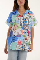 Abstract Faces Front Knot Shirt Shirts WearAll Light Blue One Size