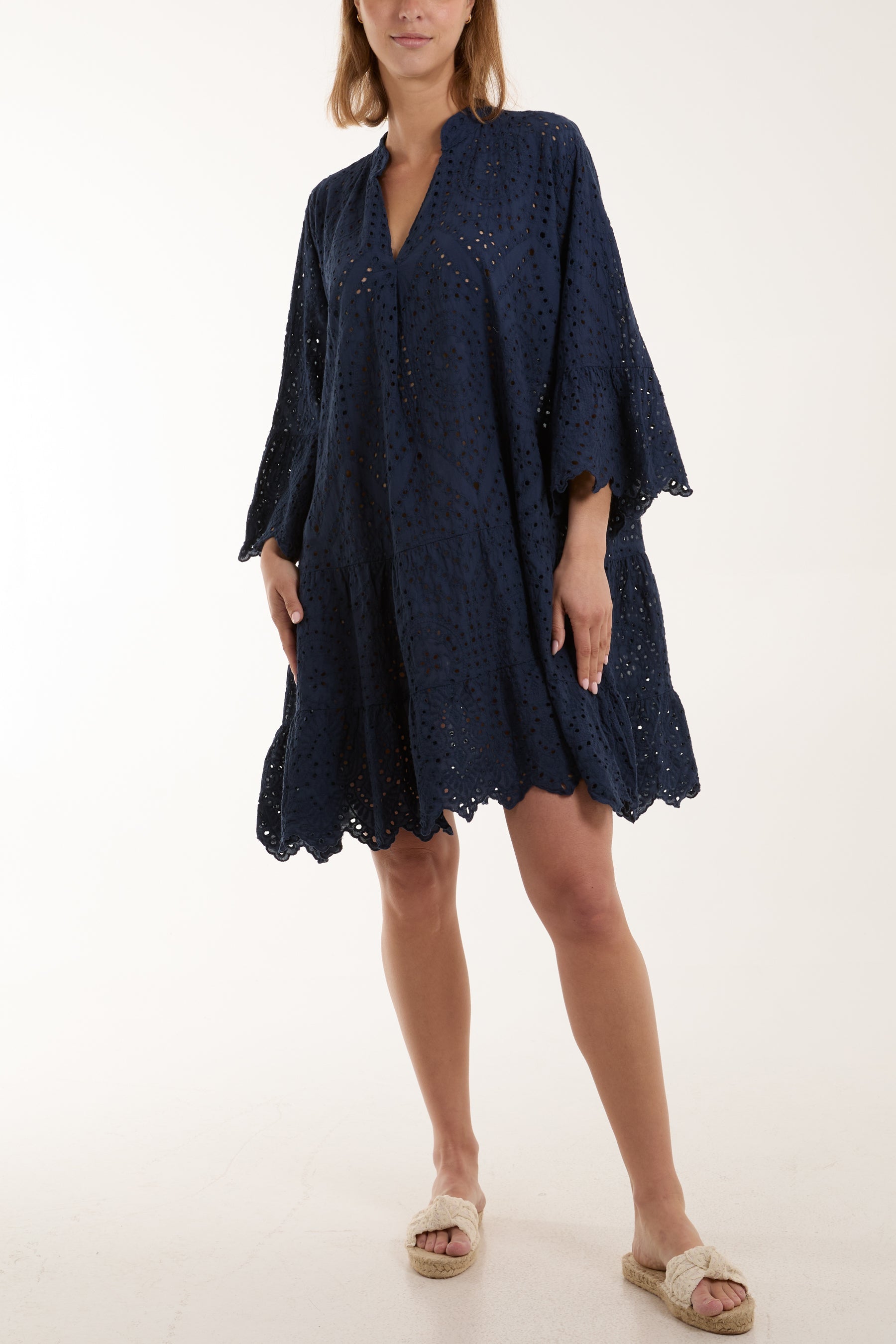 Broderie Anglaise Tunic Dress Dresses WearAll Navy One Size