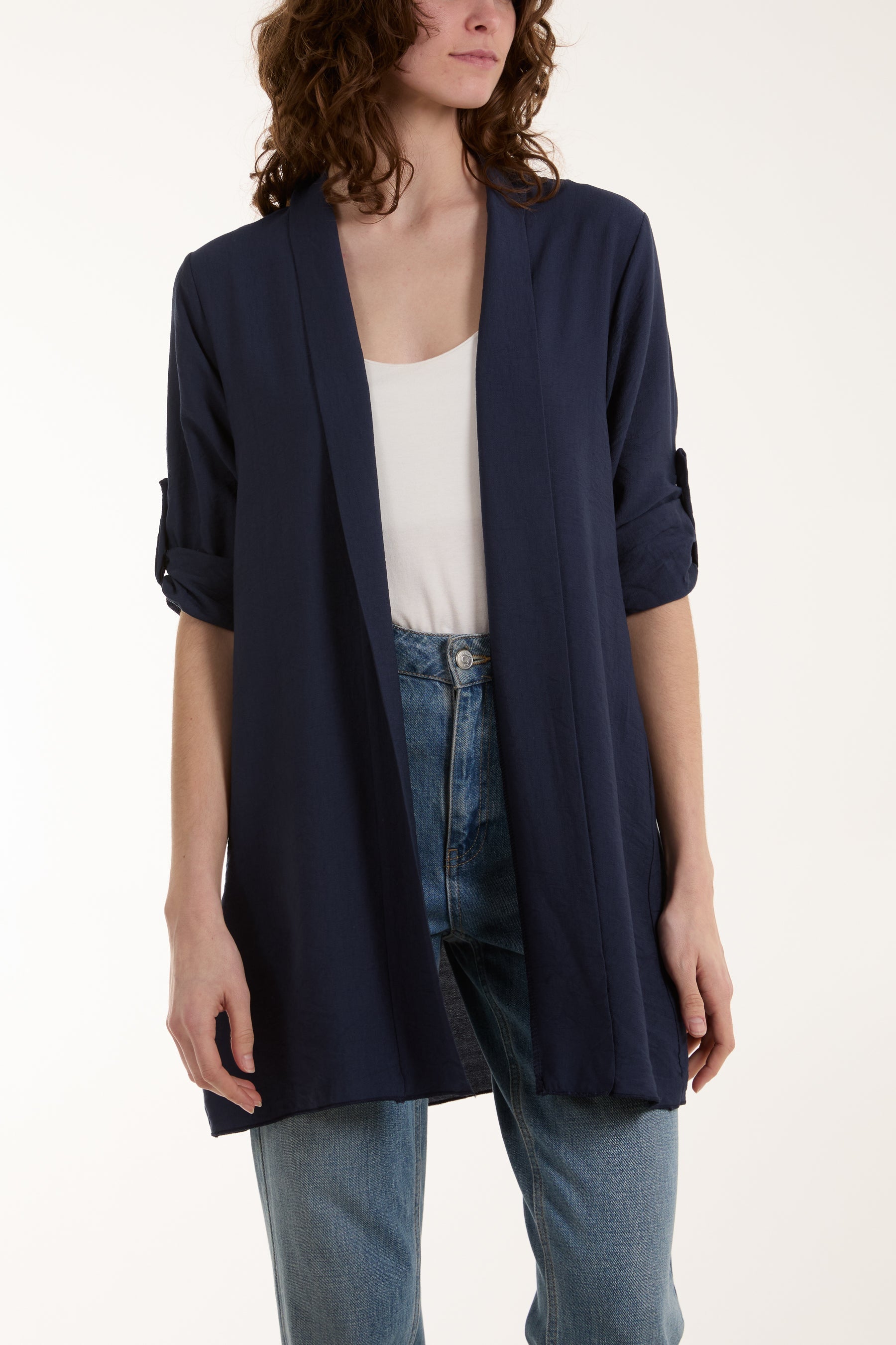 Edge To Edge Roll Back Sleeve Jacket Jackets WearAll Navy One Size