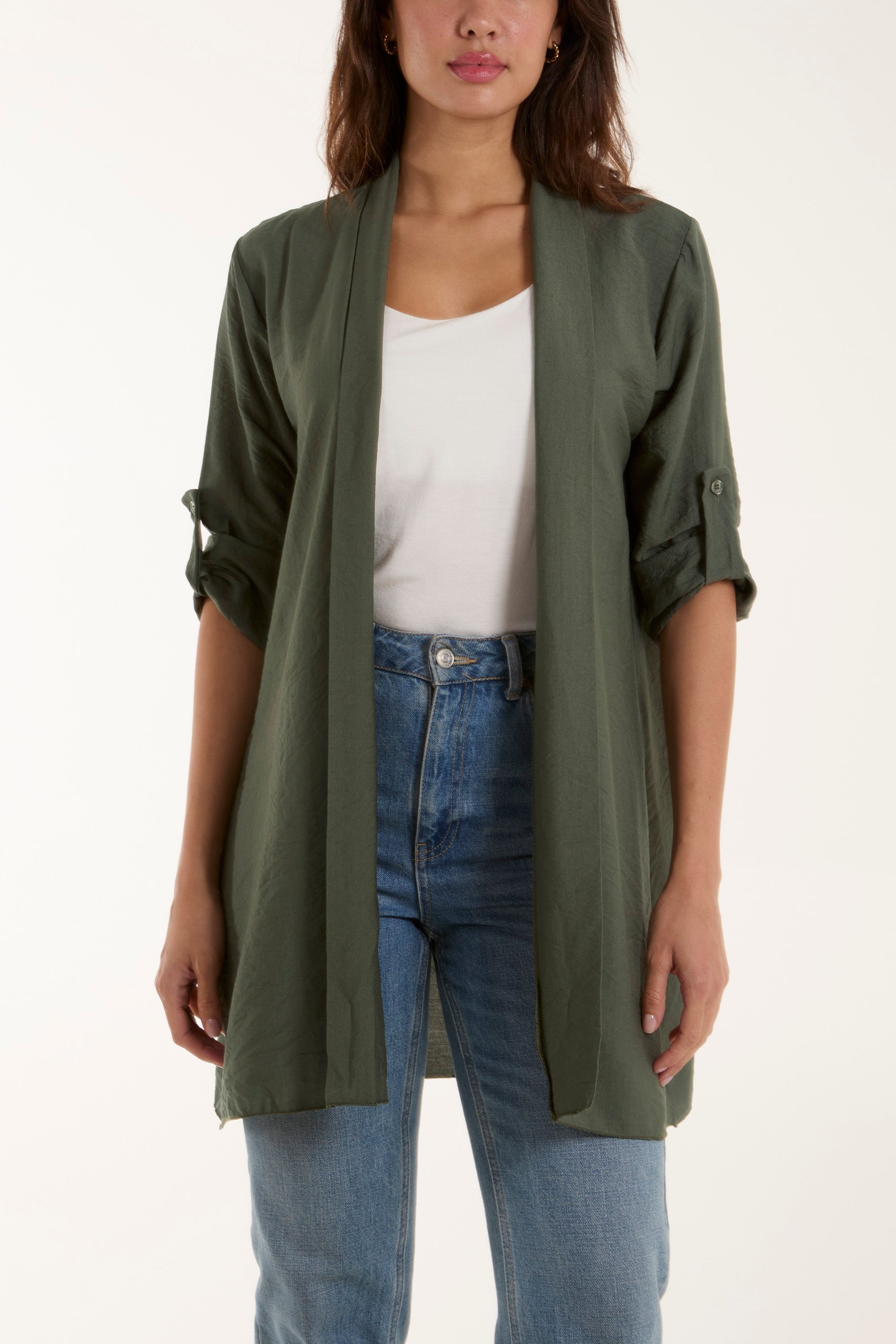 Edge To Edge Roll Back Sleeve Jacket Jackets WearAll Khaki One Size