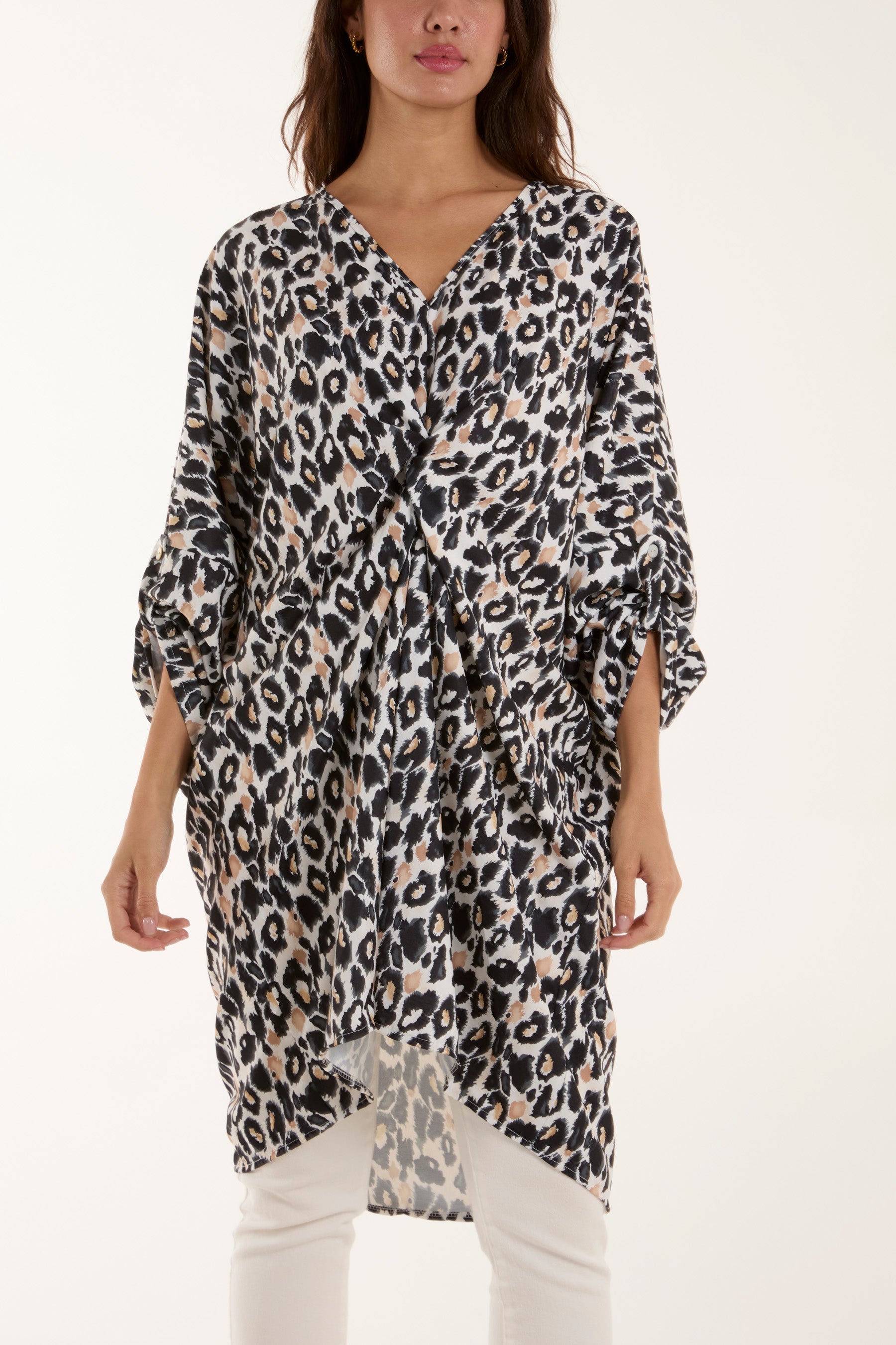 Leopard Print Twisted Front Blouse Dresses WearAll Black One Size