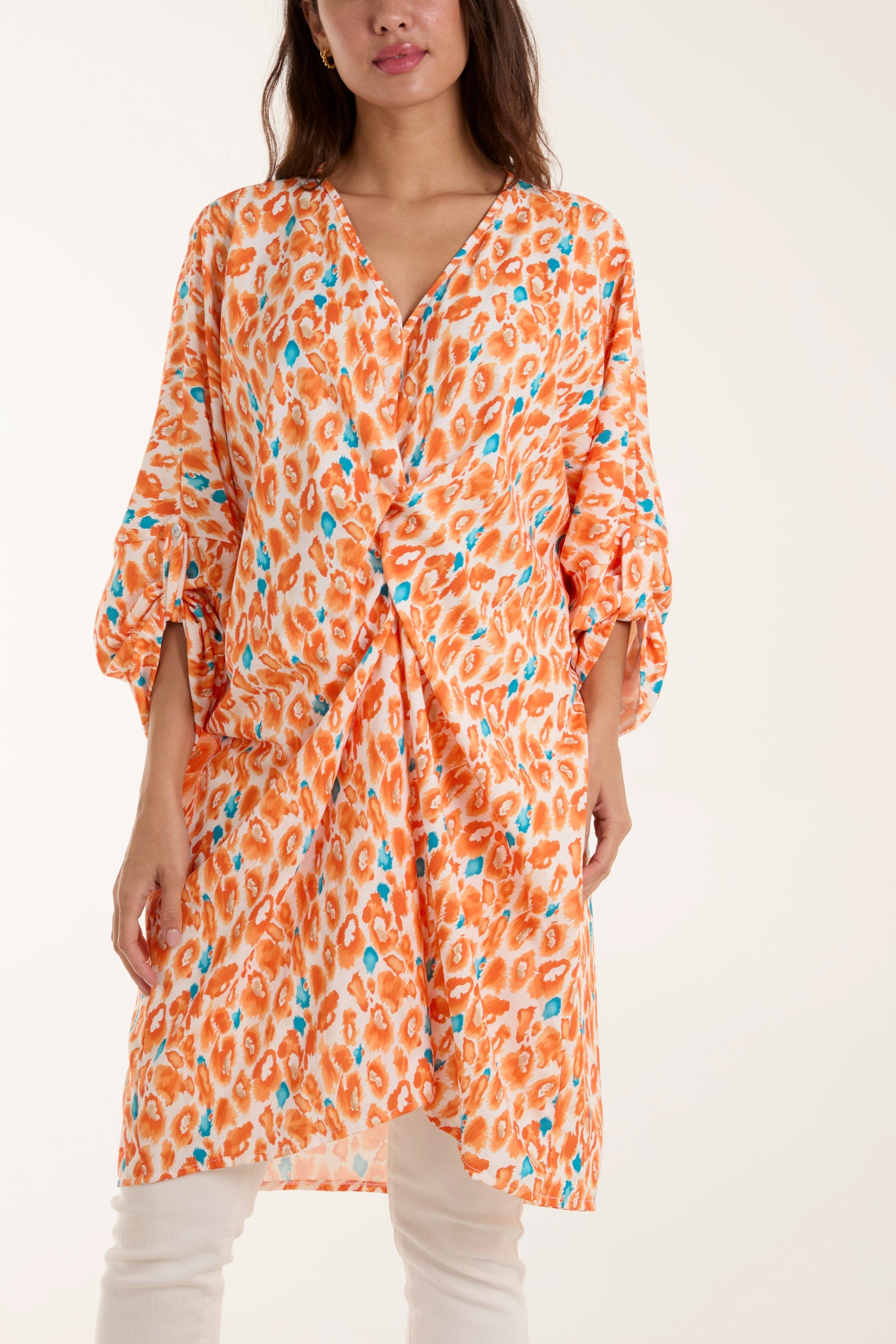 Leopard Print Twisted Front Blouse Dresses WearAll Orange One Size