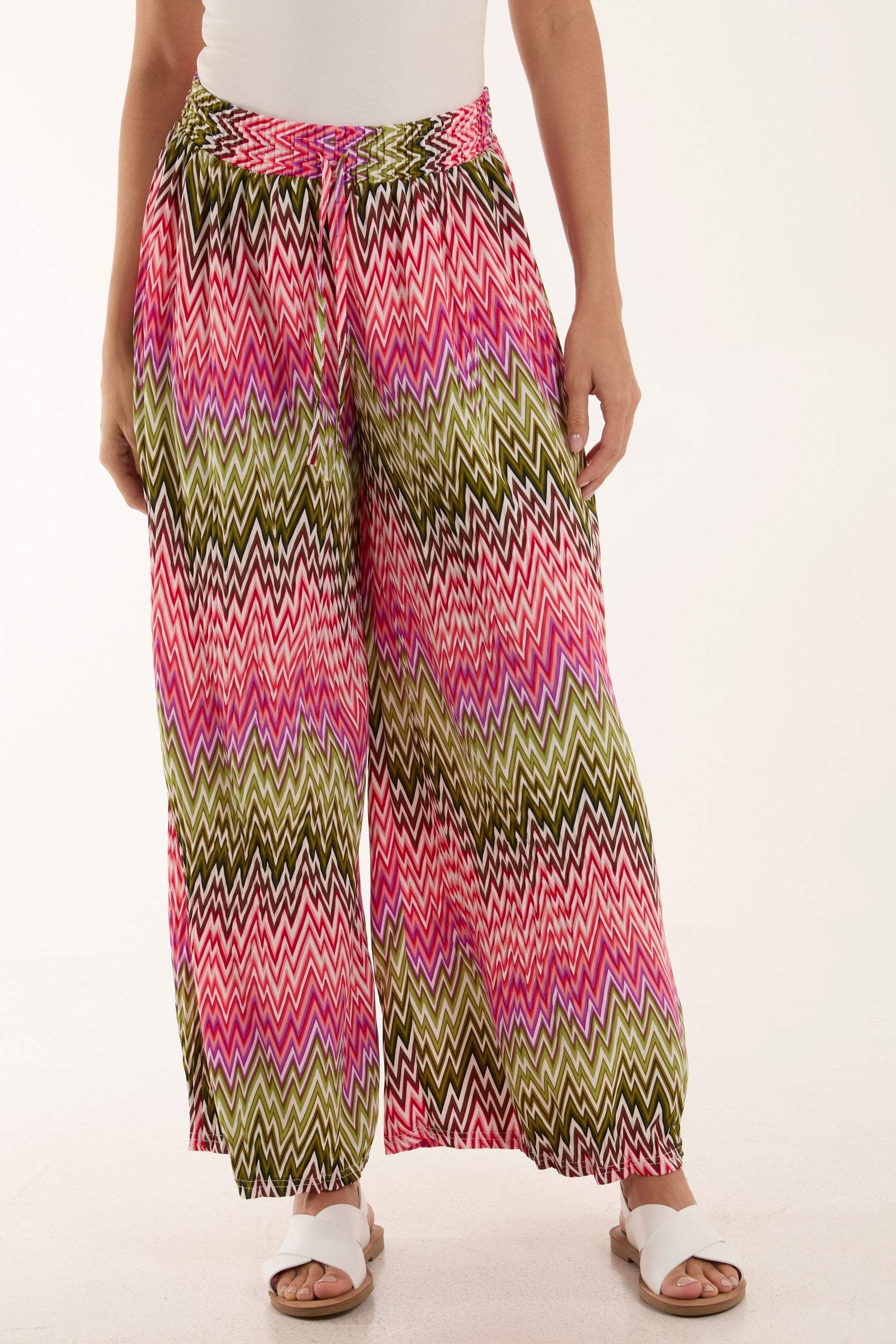 Zigzag Crushed Wide Leg Trousers Trousers WearAll