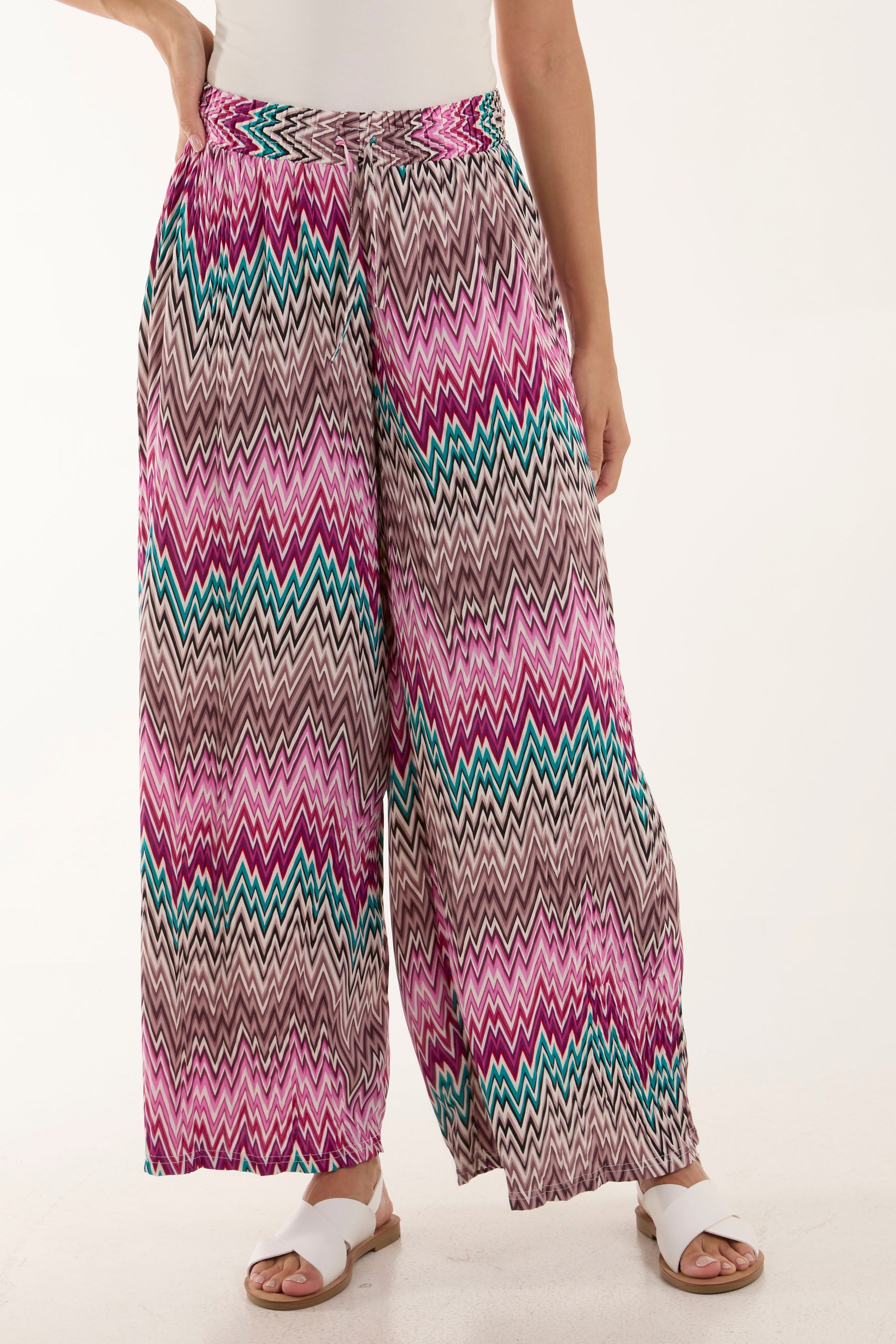 Zigzag Crushed Wide Leg Trousers Trousers WearAll