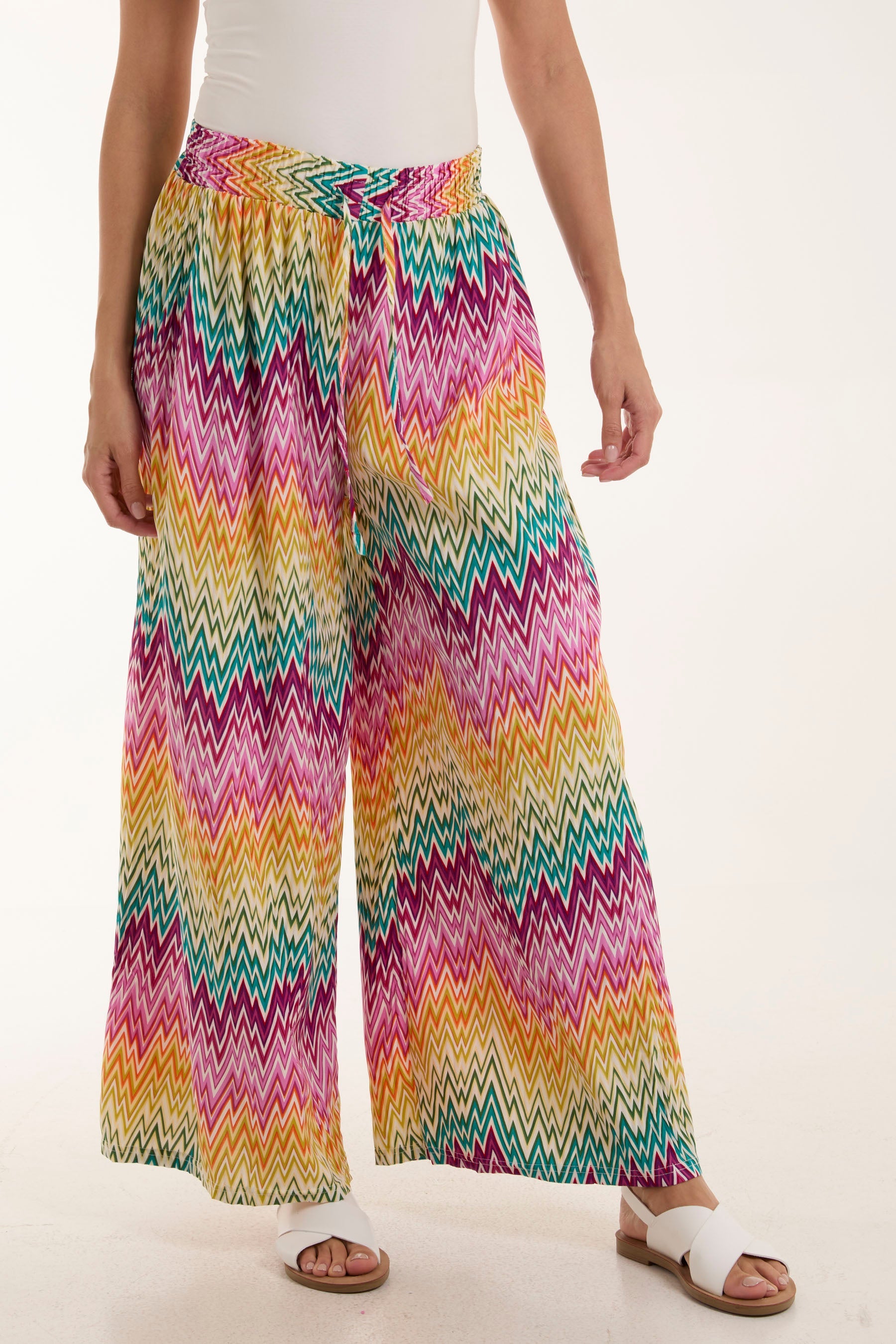 Zigzag Crushed Wide Leg Trousers Trousers WearAll