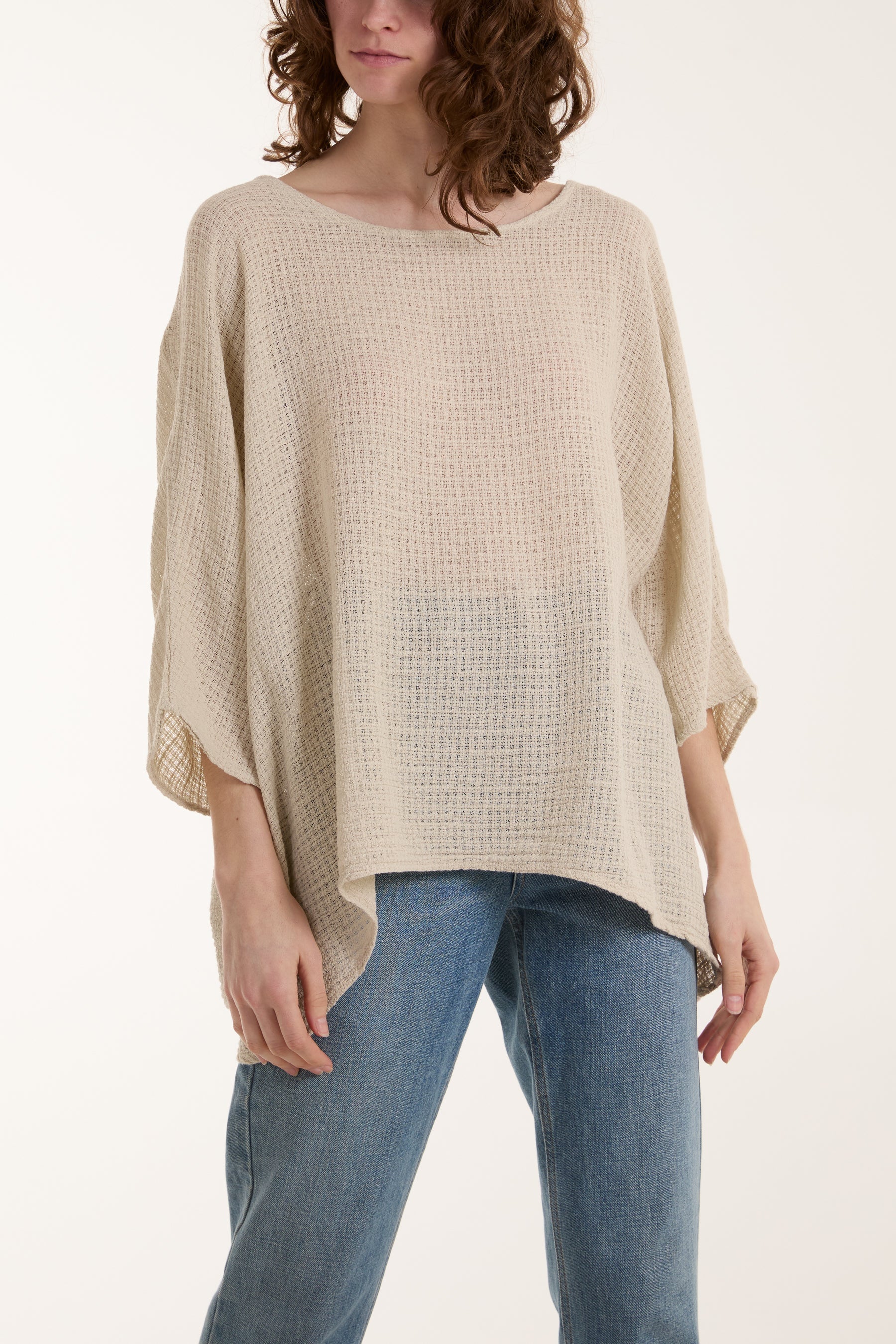 Texture Fabric Fine Cotton Blouse Tops WearAll Stone One Size