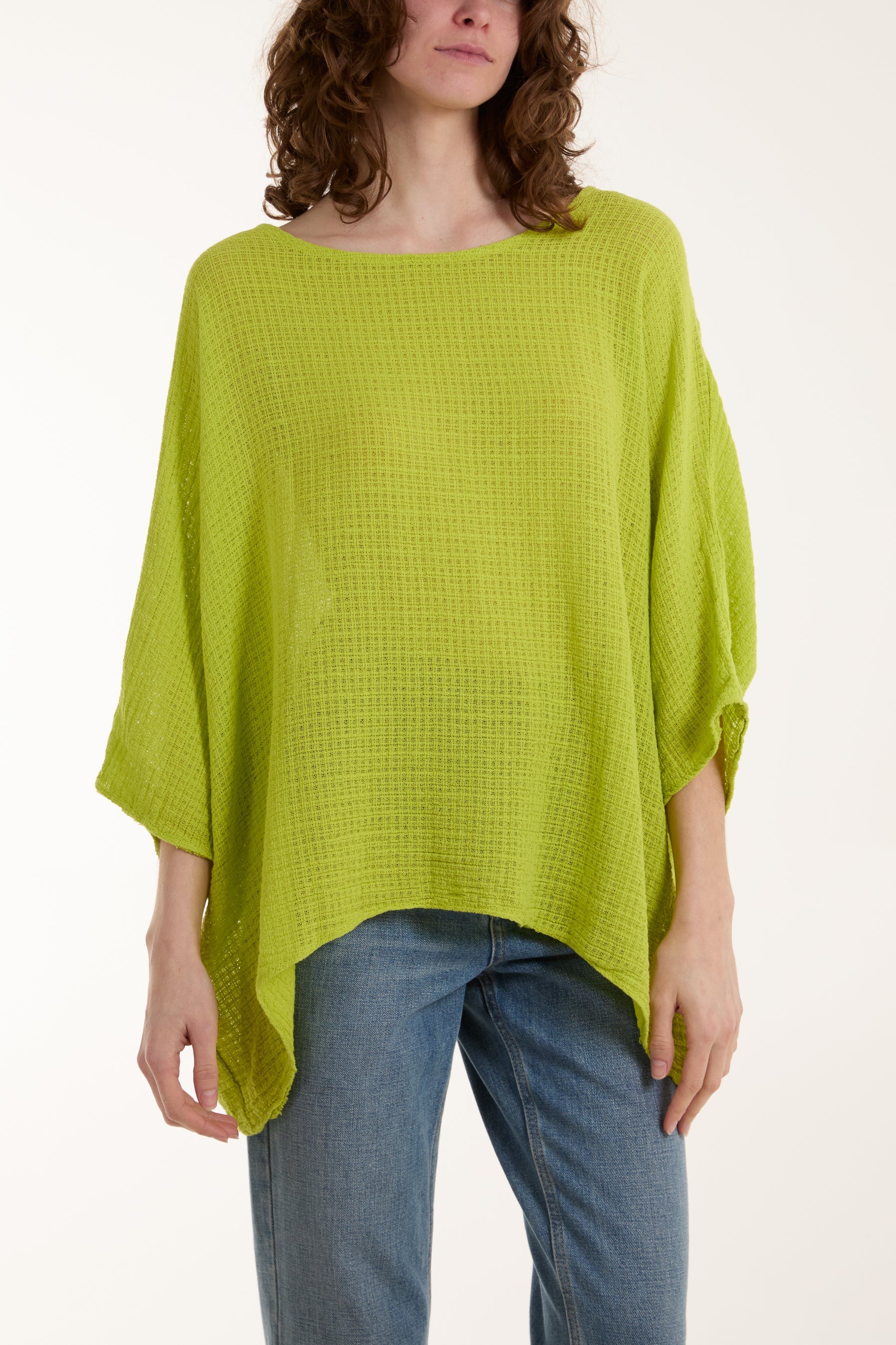 Texture Fabric Fine Cotton Blouse Tops WearAll Lime One Size