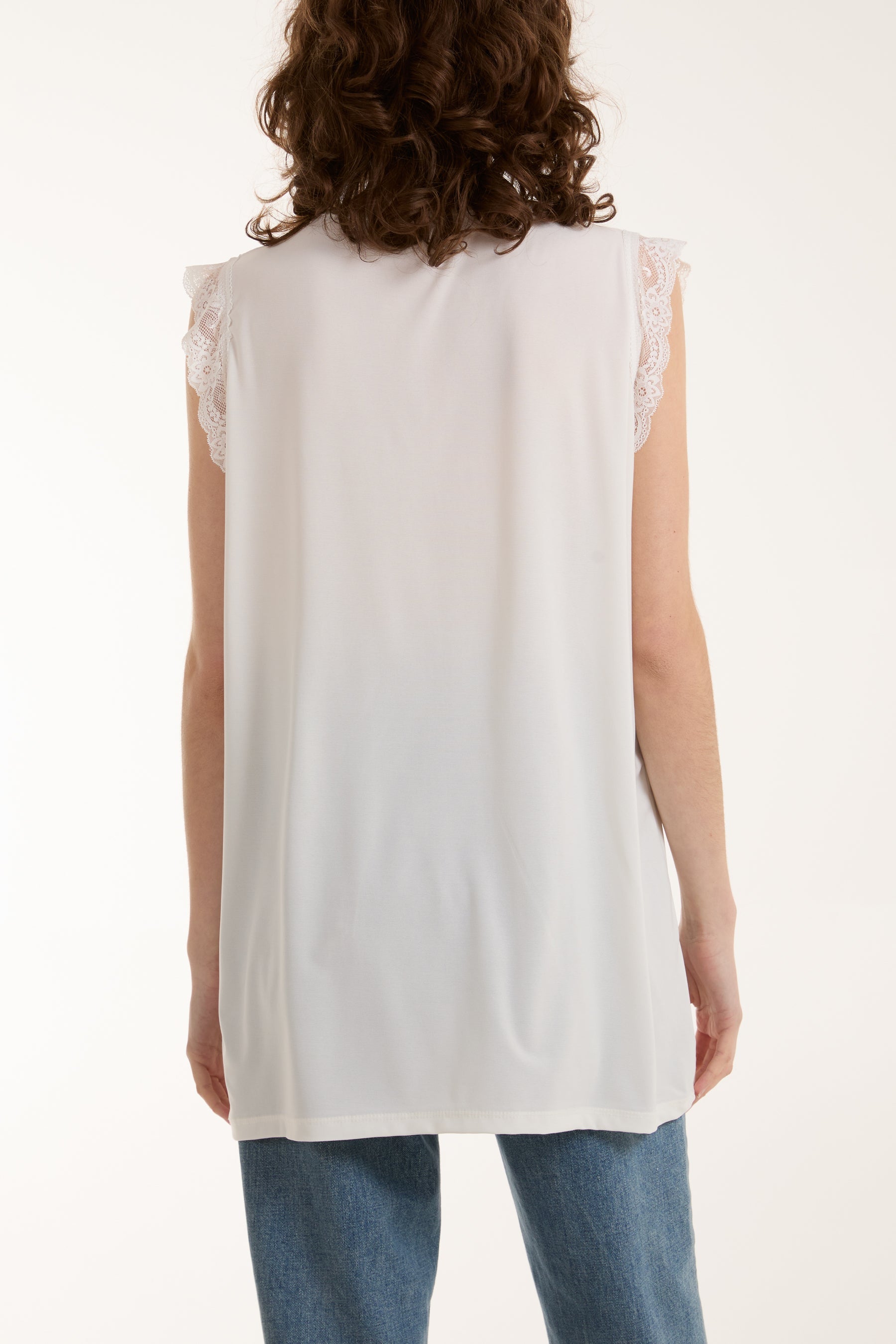 Lace Trim Sleeveless Top Tops WearAll