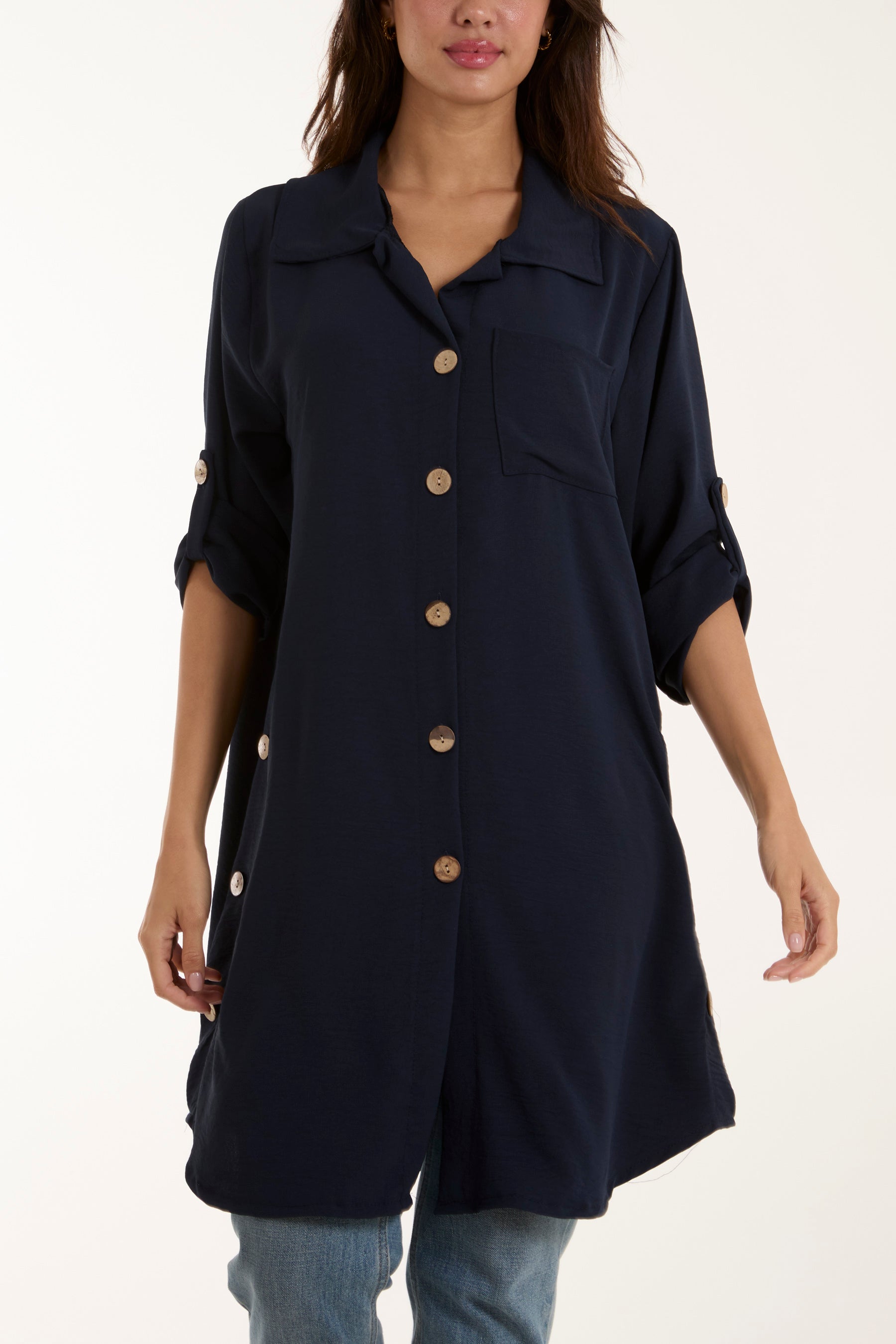 Side Button Detail Floaty Shirt Shirts WearAll