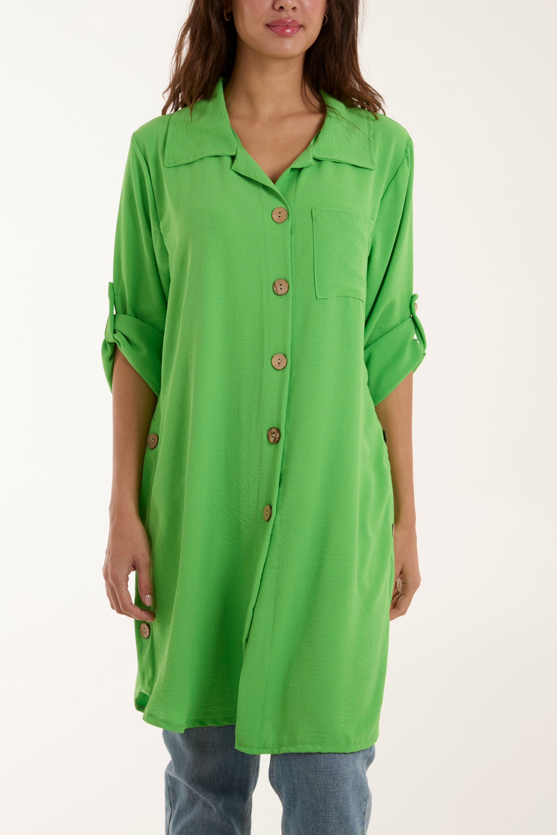 Side Button Detail Floaty Shirt Shirts WearAll