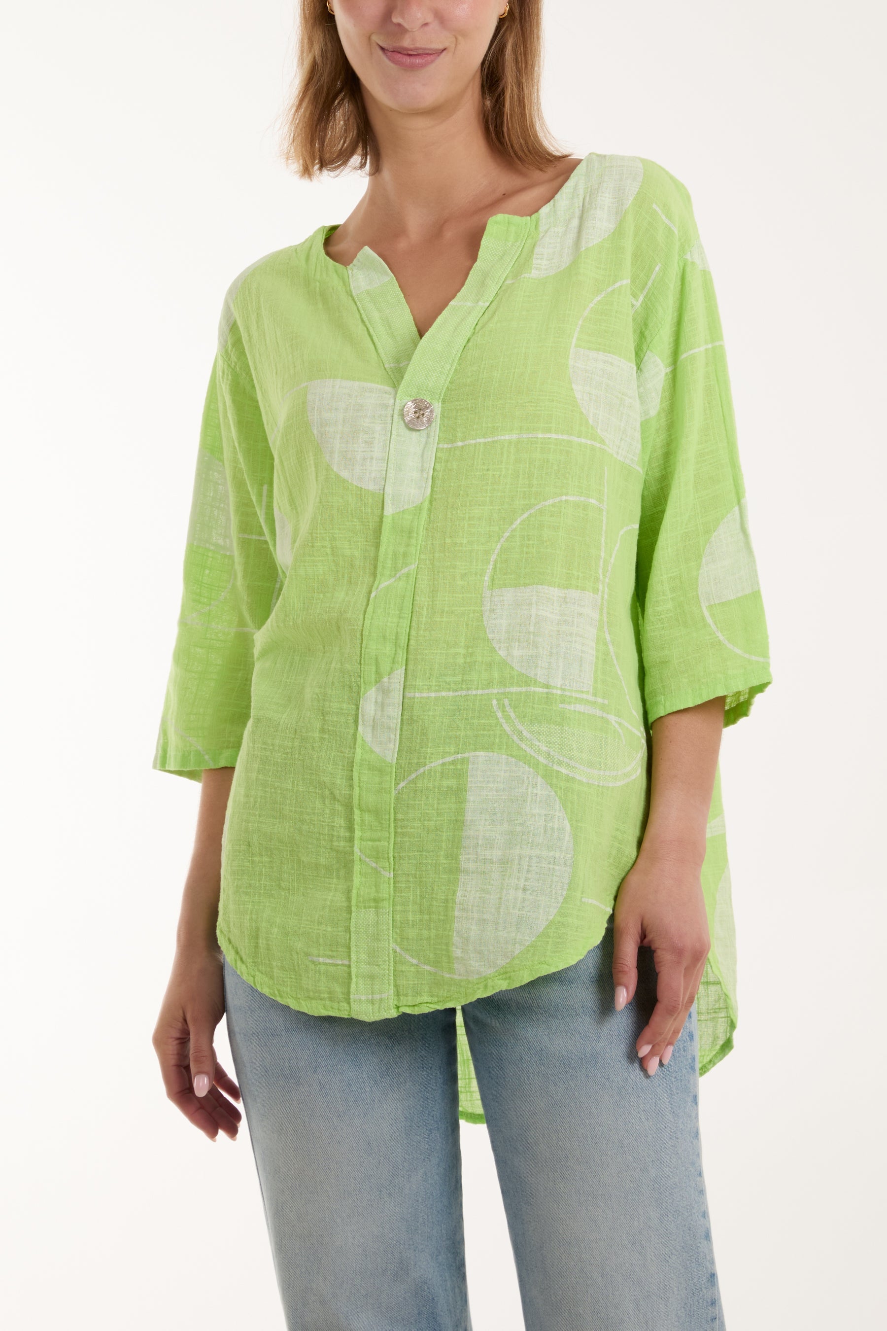 Geometric Shapes Silver Button Top Tops WearAll Lime One Size