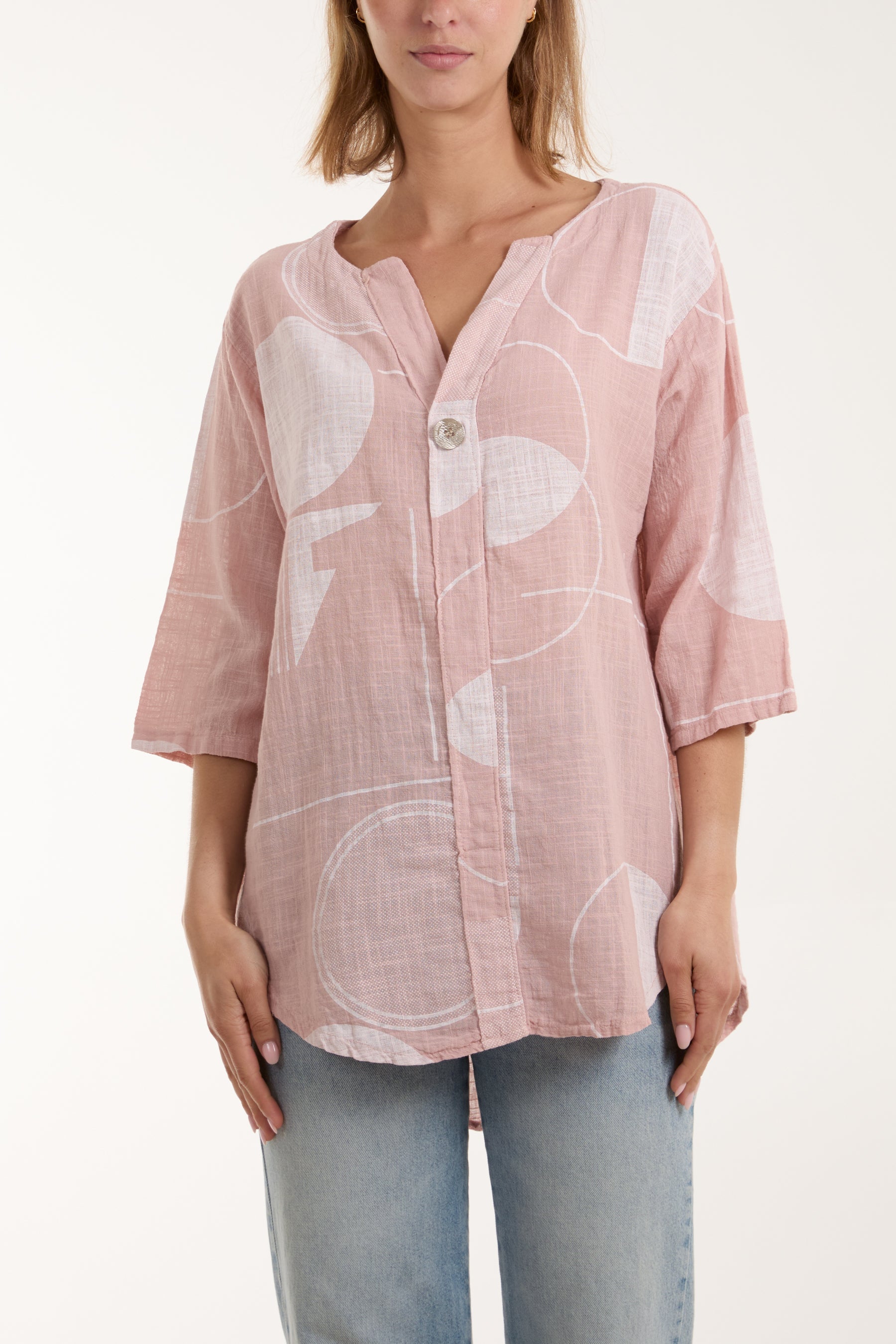 Geometric Shapes Silver Button Top Tops WearAll Blush One Size