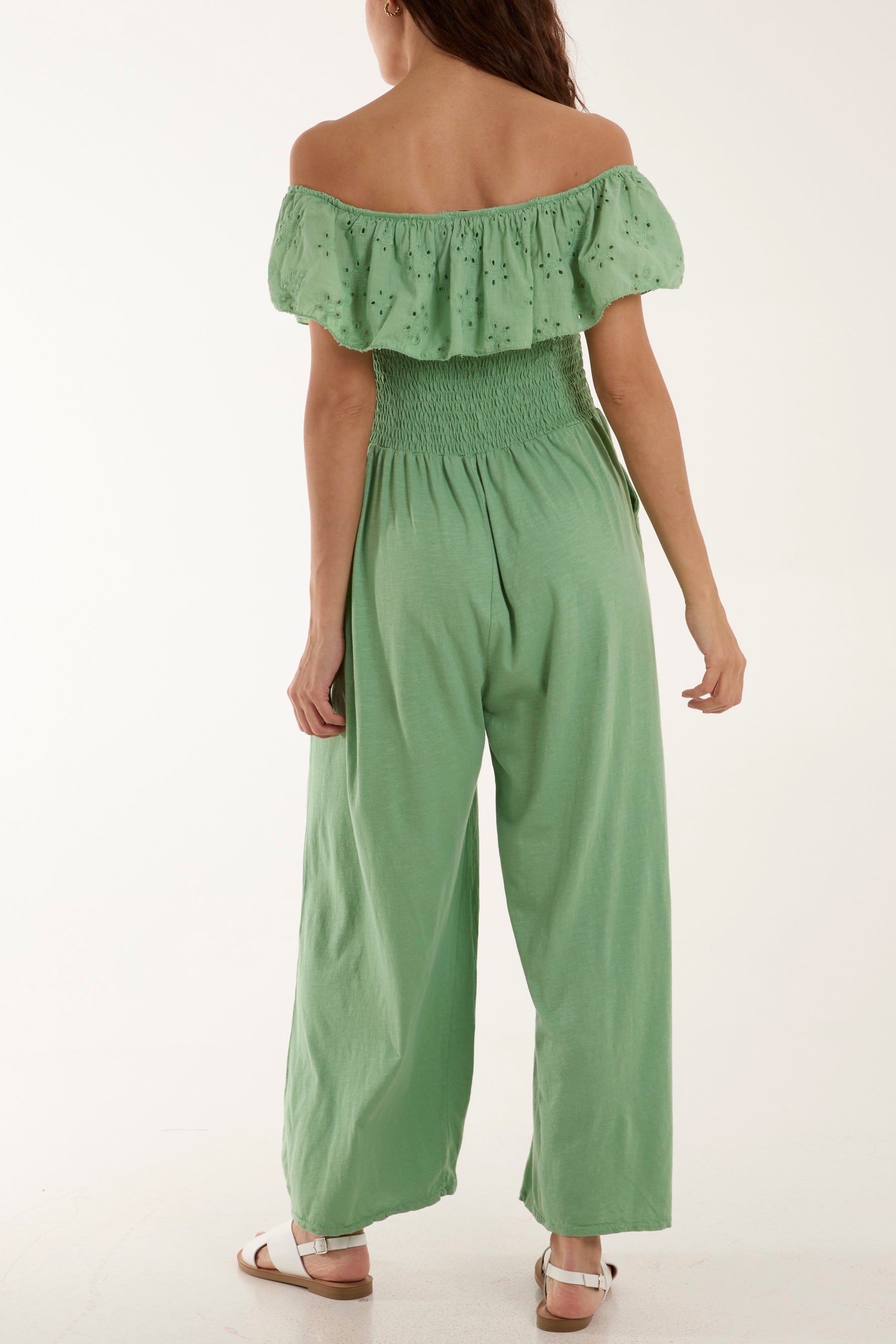 Broderie Anglaise Bardot Jumpsuit Jumpsuits WearAll