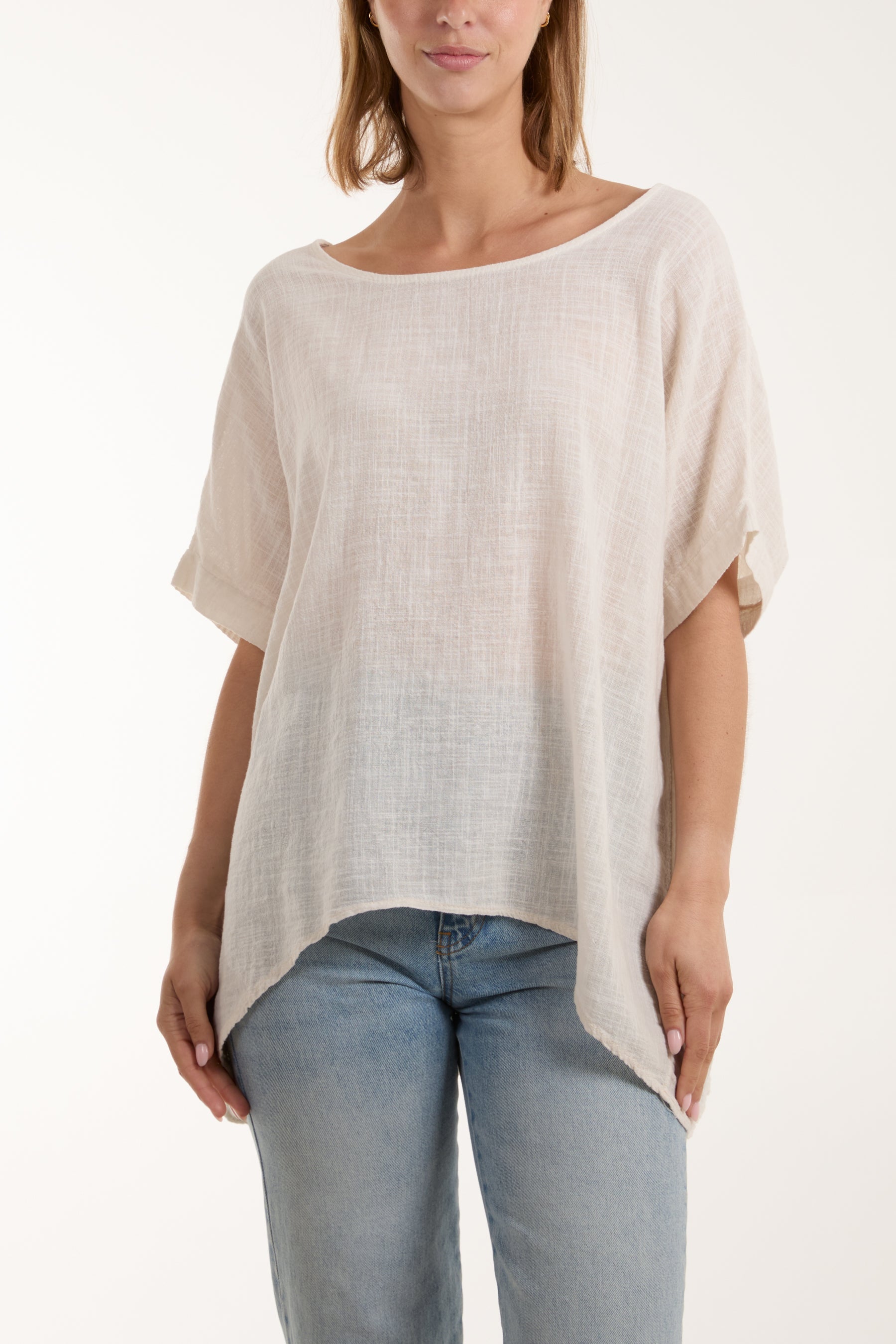 Cotton Washed Short Sleeve Top Tops WearAll Beige One Size