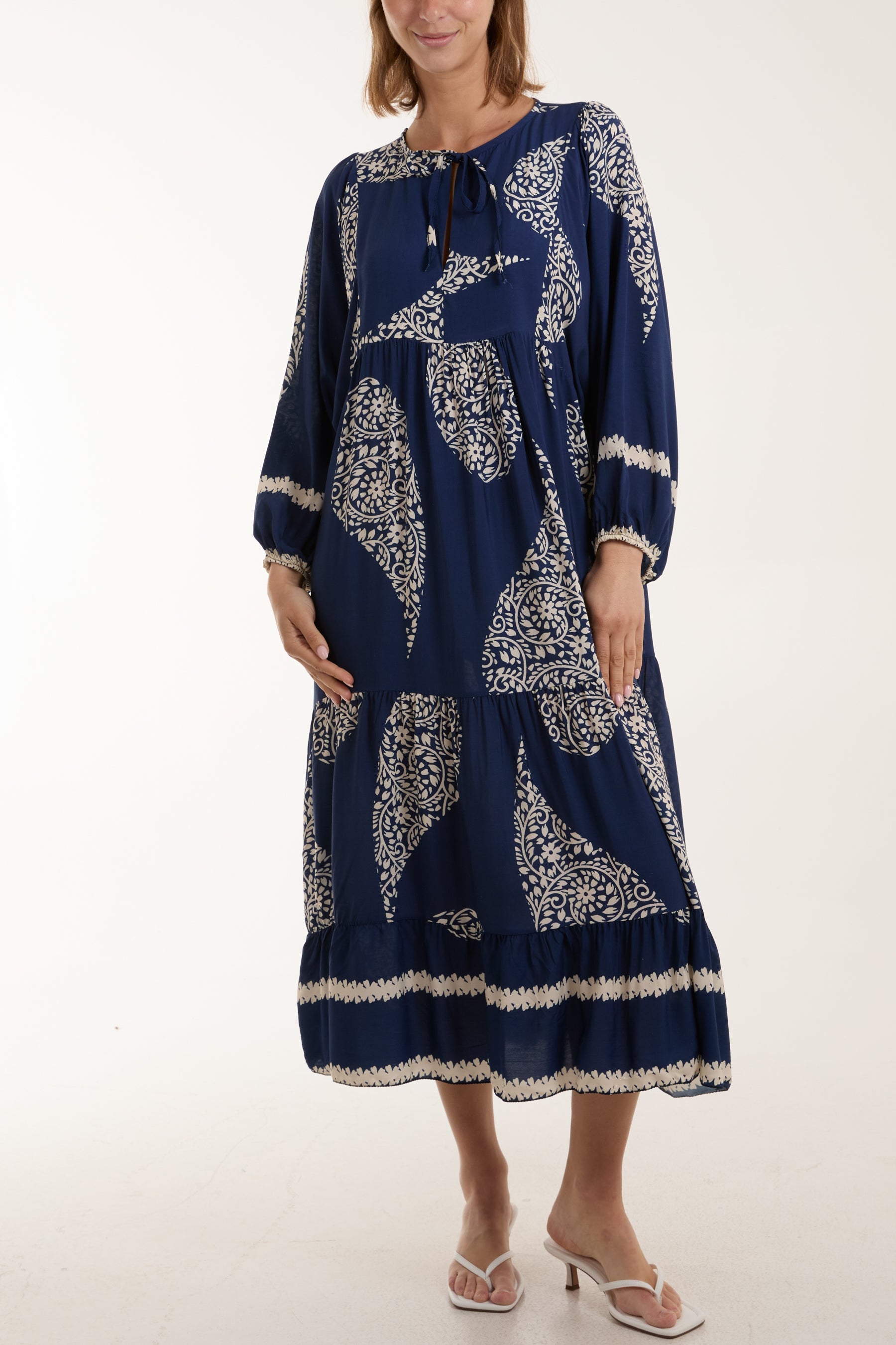 Paisley Print Tunic Maxi Dress Dresses WearAll Navy One Size