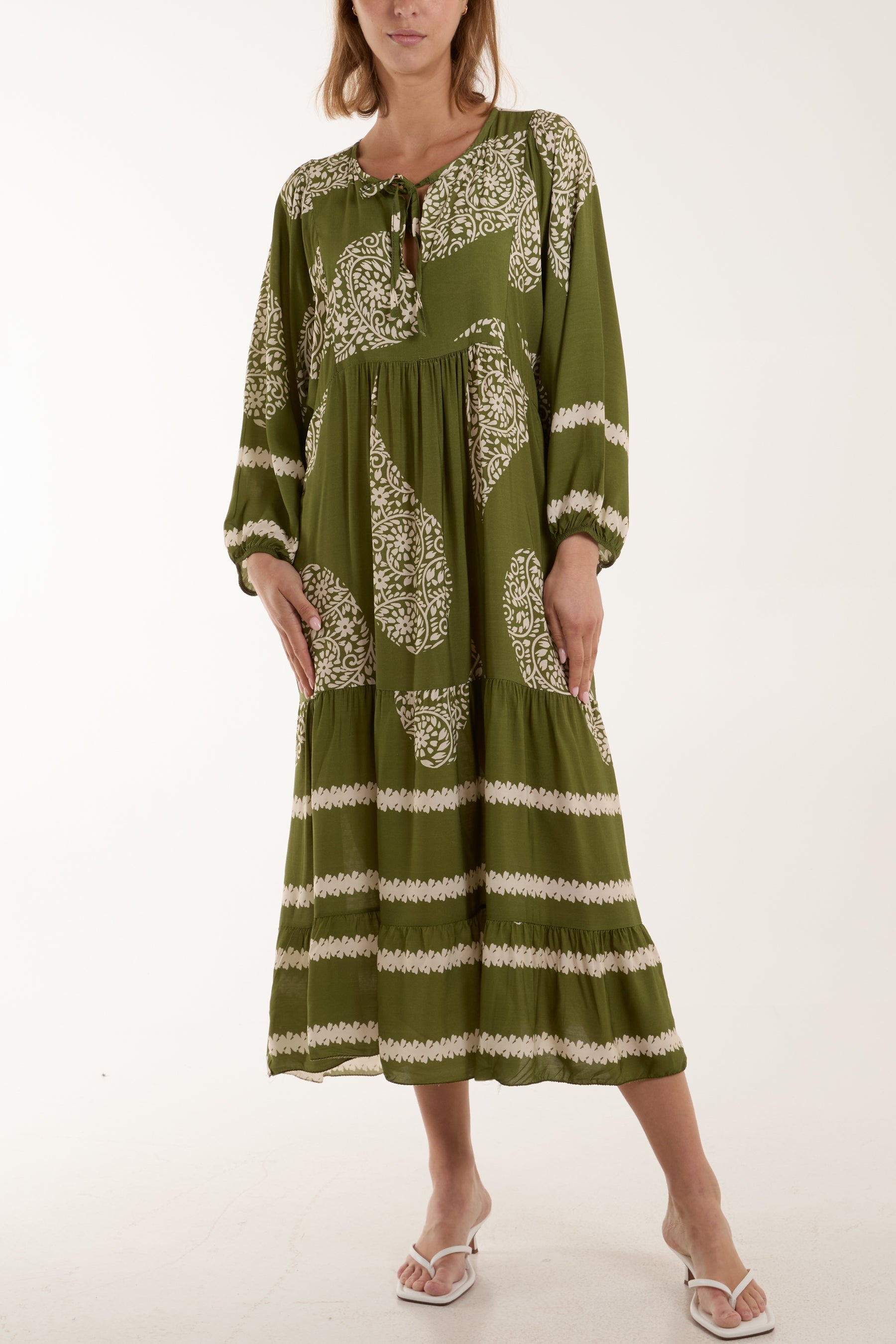 Paisley Print Tunic Maxi Dress Dresses WearAll Khaki One Size