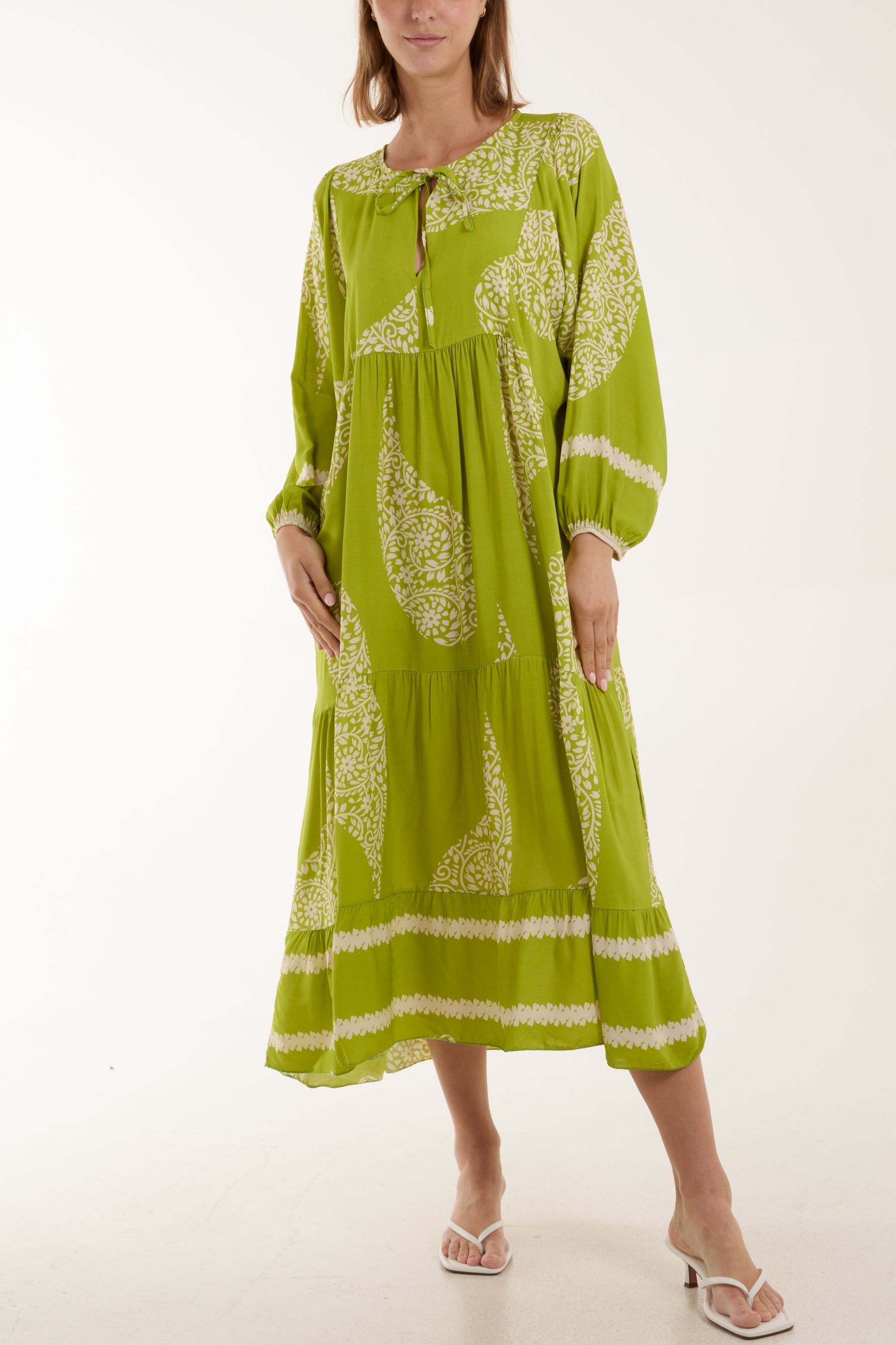 Paisley Print Tunic Maxi Dress Dresses WearAll Lime One Size
