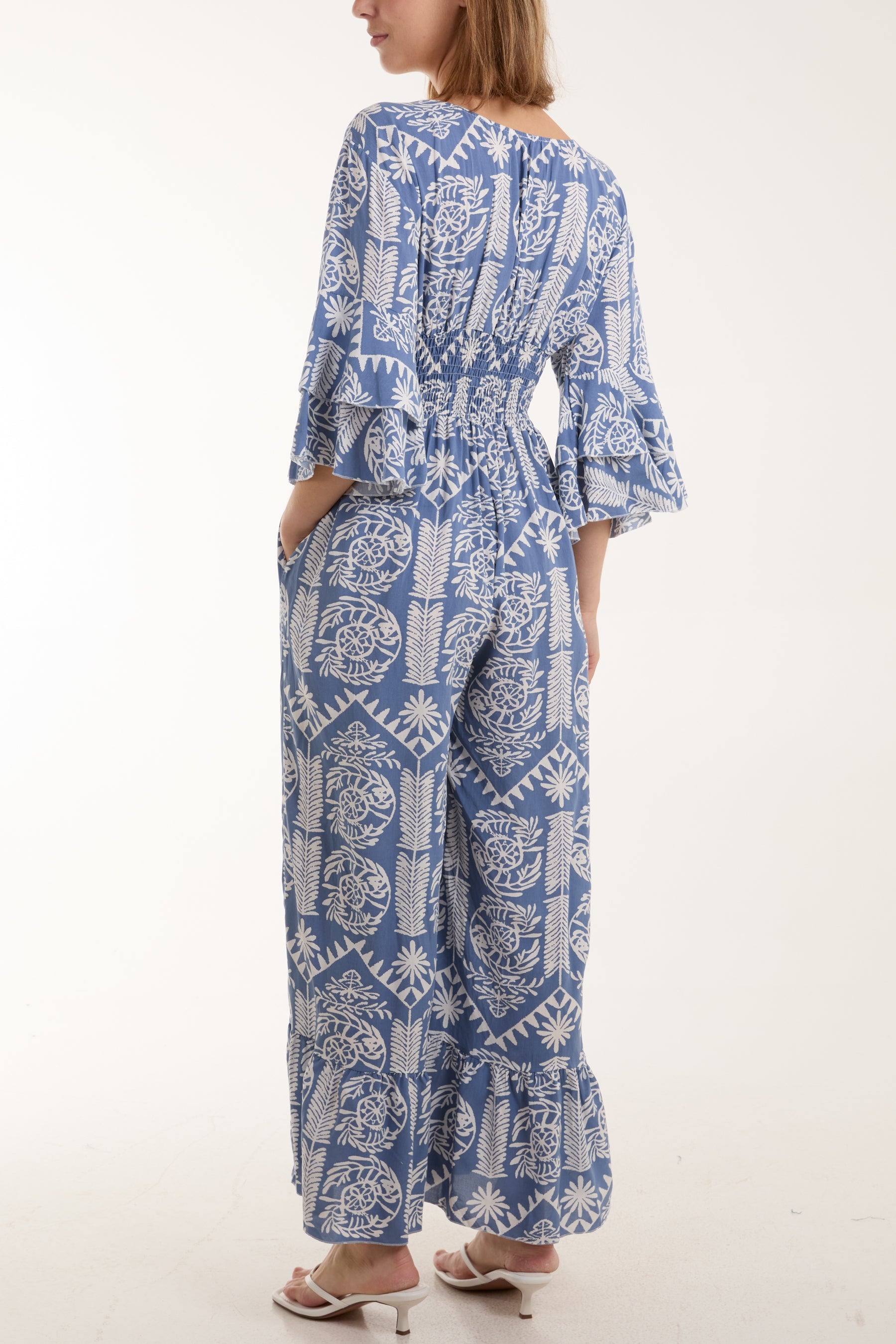 Baroque Shirred Bodice Jumpsuit Jumpsuits WearAll