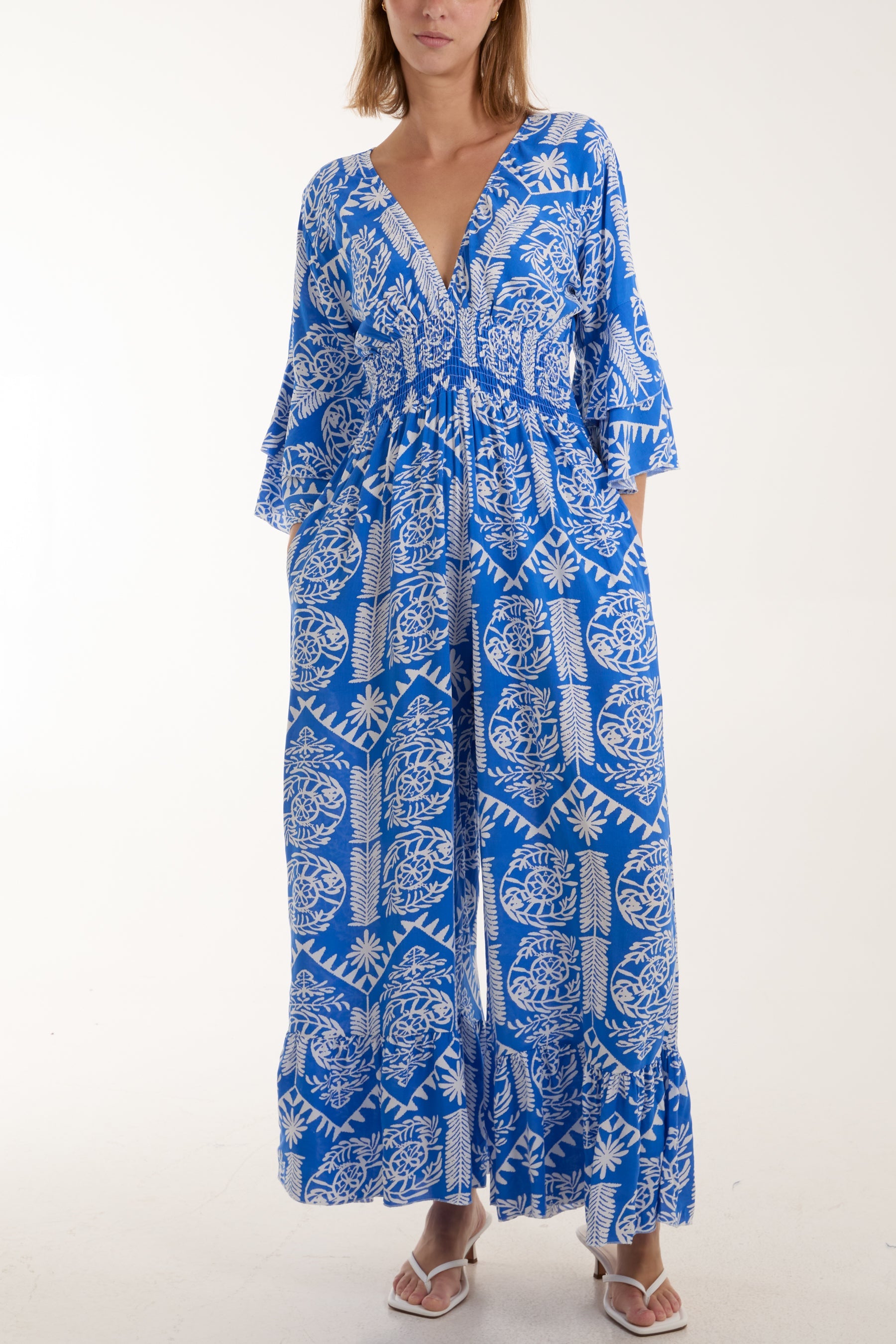 Baroque Shirred Bodice Jumpsuit Jumpsuits WearAll Royal Blue One Size