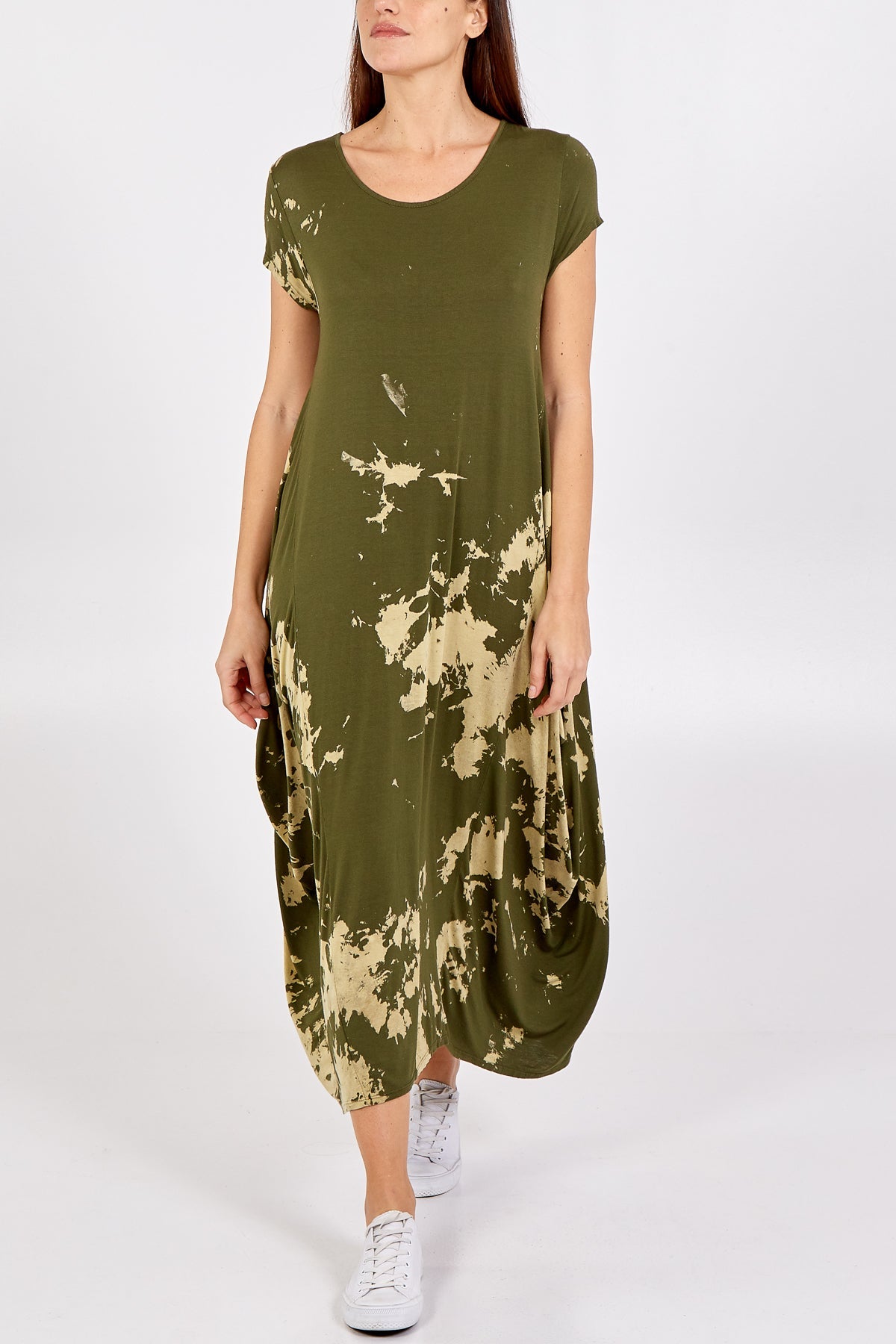 Cap Sleeve Tie Dye Parachute Dress DMF2 WearAll Khaki One Size