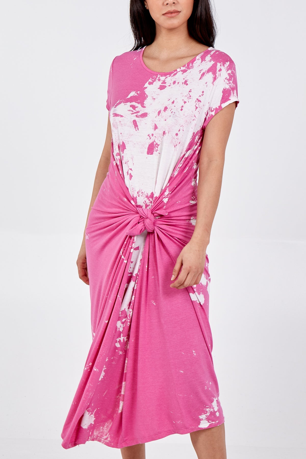 Cap Sleeve Tie Dye Parachute Dress DMF2 WearAll Hot Pink One Size