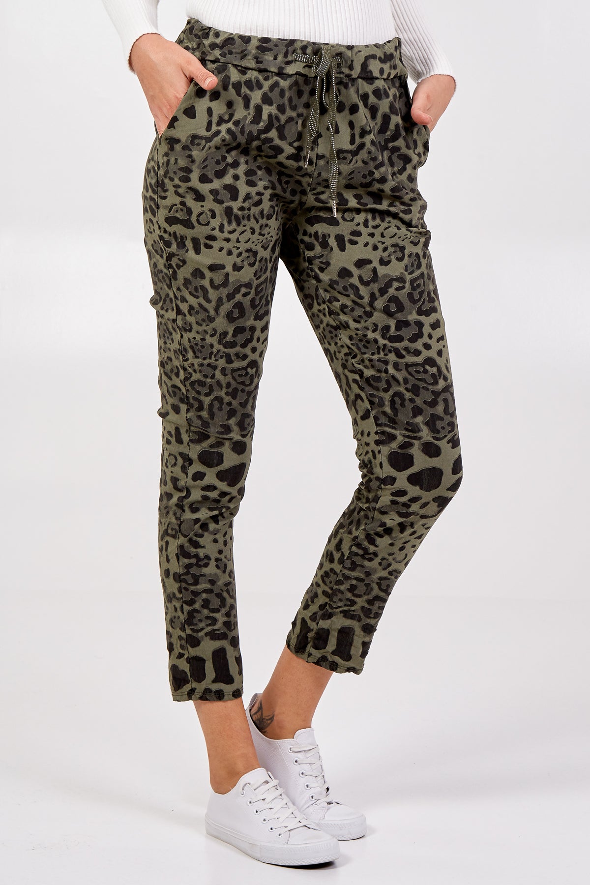 Magic Super Stretch Leopard Print Trousers LEG2 WearAll Khaki One Size