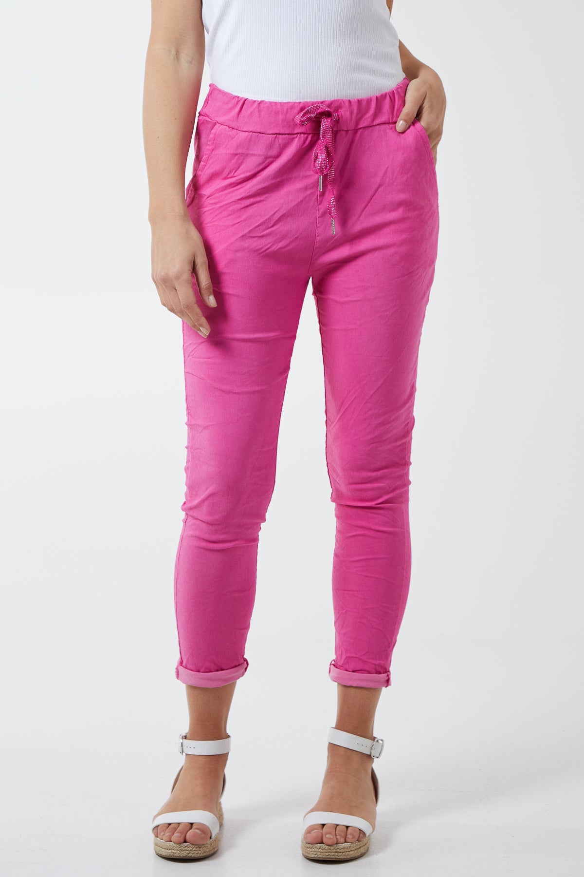 Magic Plain Super Stretch Crushed Trousers TRS1 WearAll Hot Pink One Size