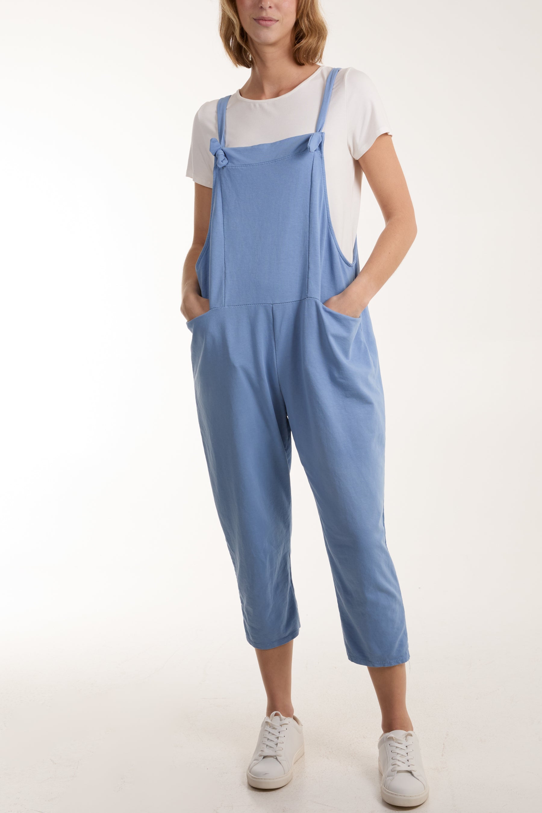 Bow Detail Plain Dungarees Jump/Play WearAll Light Denim One Size