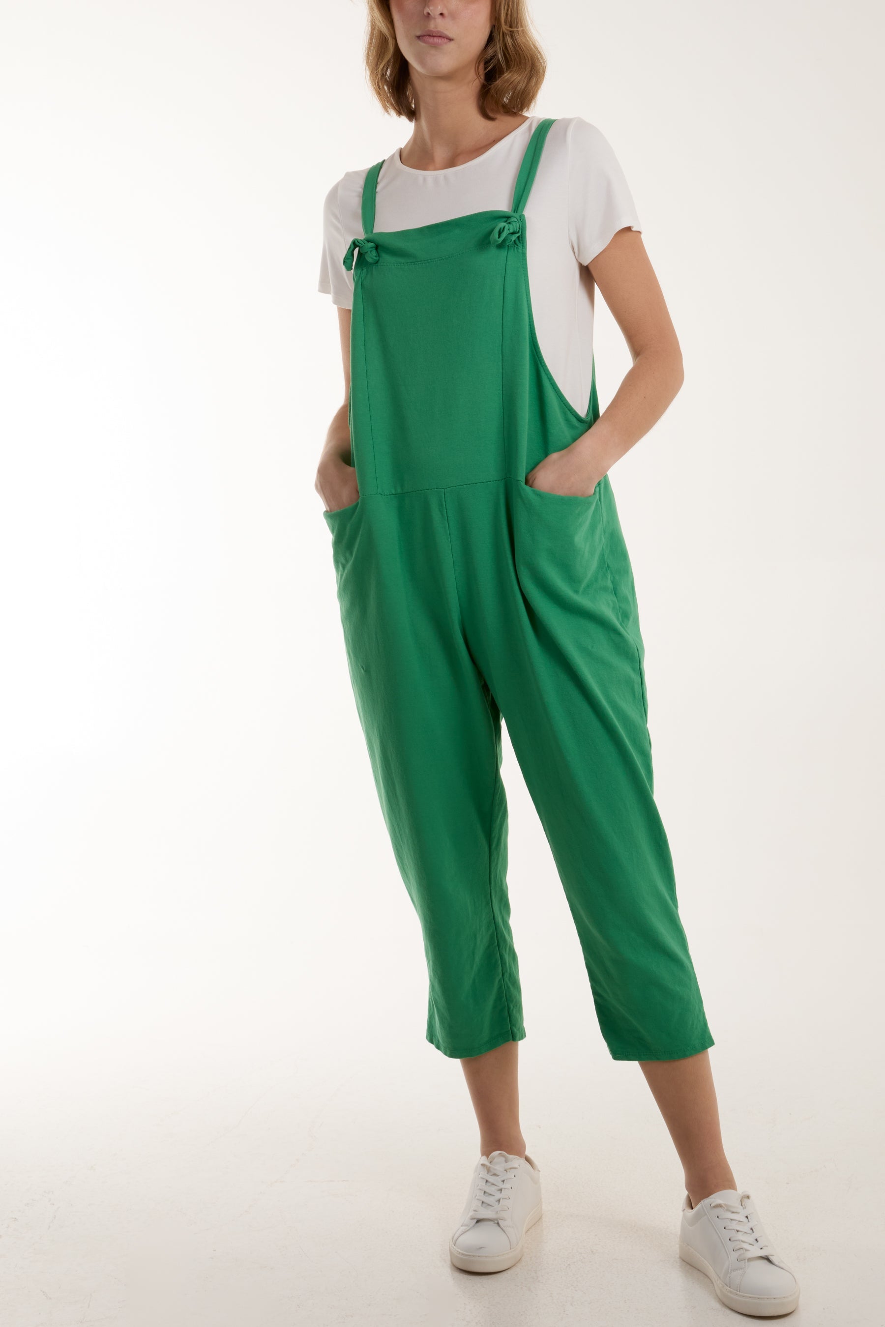 Bow Detail Plain Dungarees Jump/Play WearAll Jade One Size