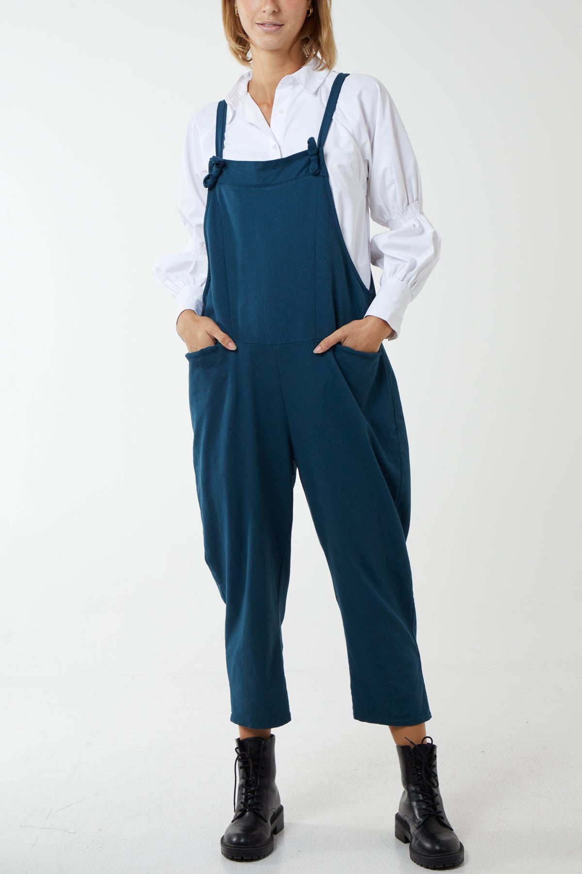 Bow Detail Plain Dungarees Jump/Play WearAll Petrol One Size