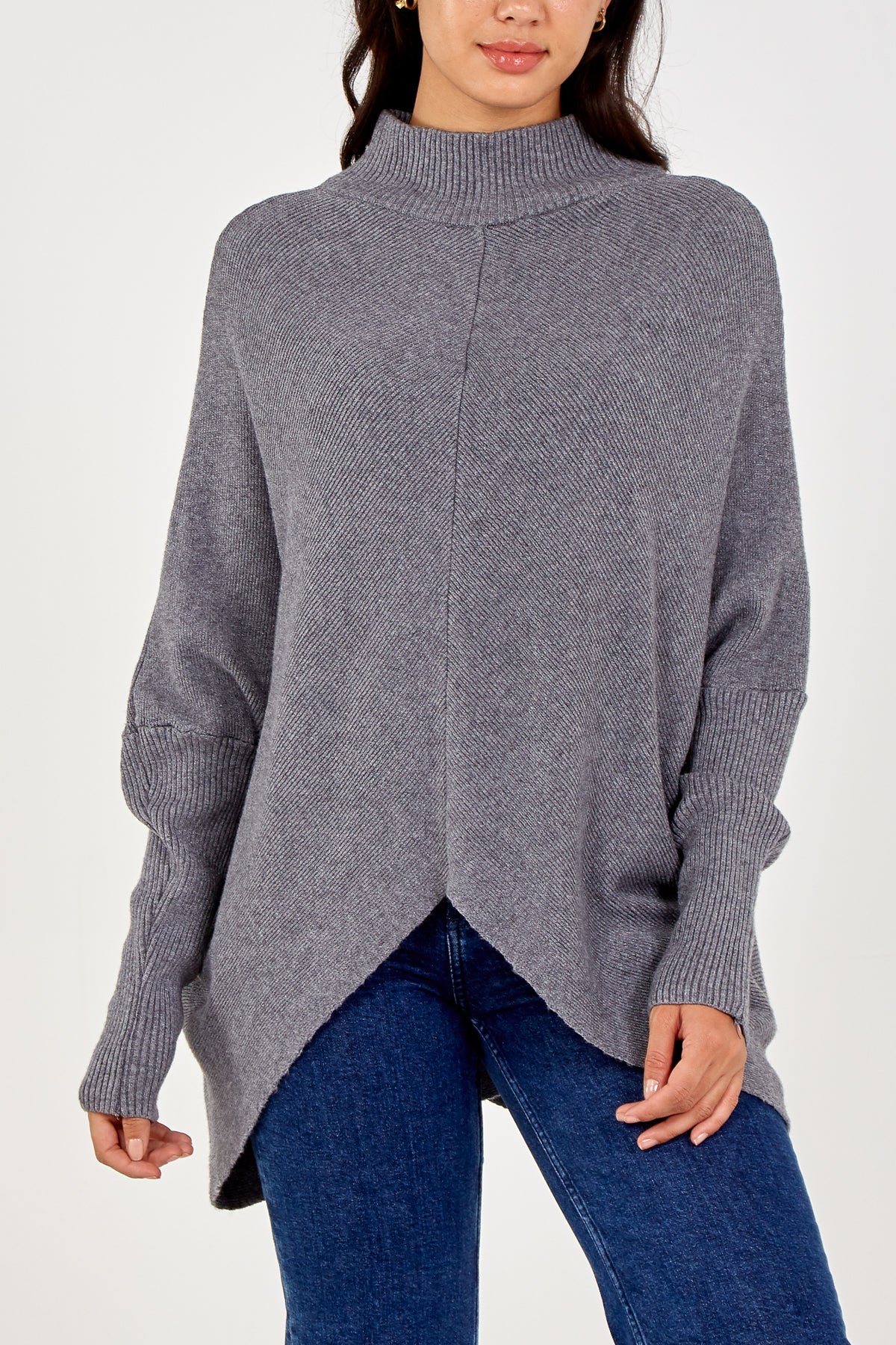 Long Sleeve Turtle Neck Jumper JMF1 WearAll Grey One Size