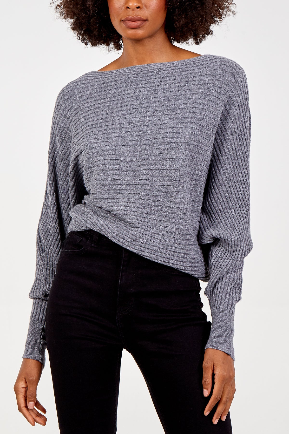 Batwing Ribbed Jumper JMF1 WearAll Dark Grey One Size