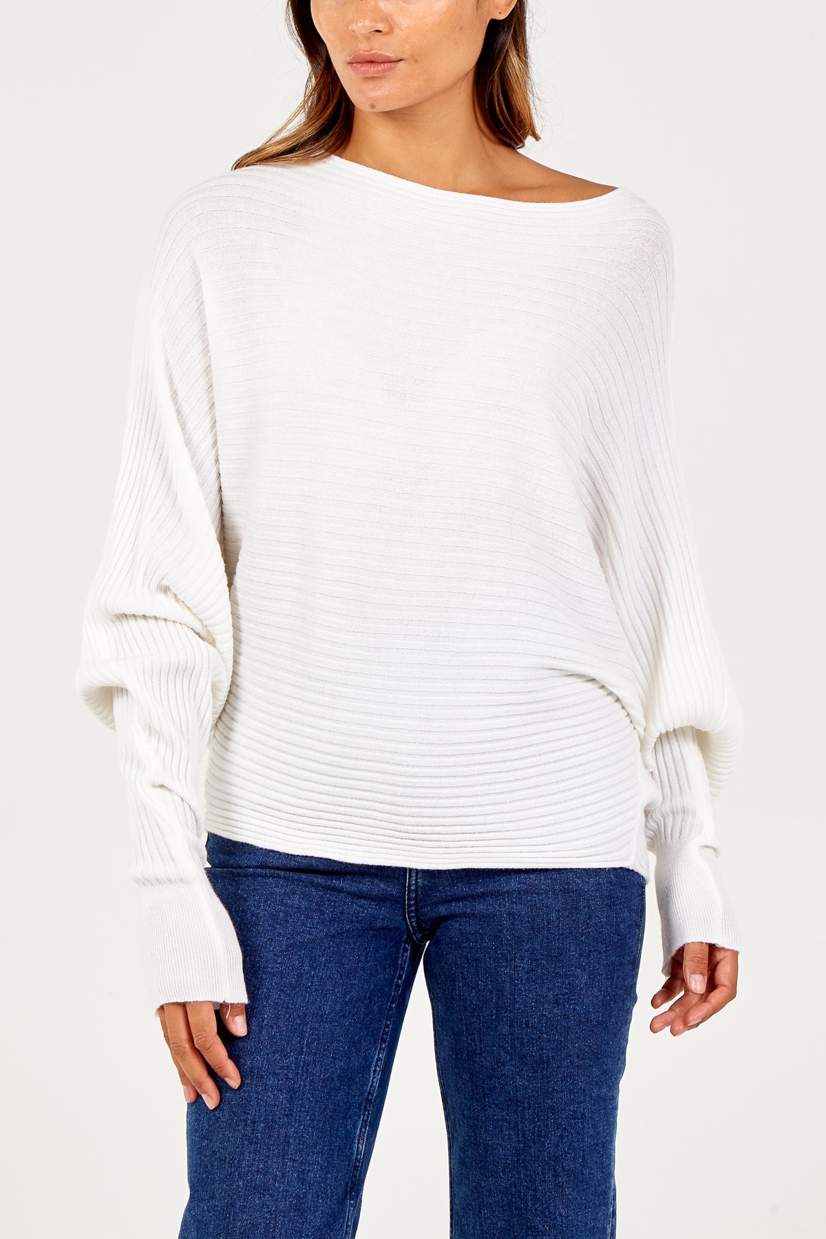Batwing Ribbed Jumper JMF1 WearAll Cream One Size