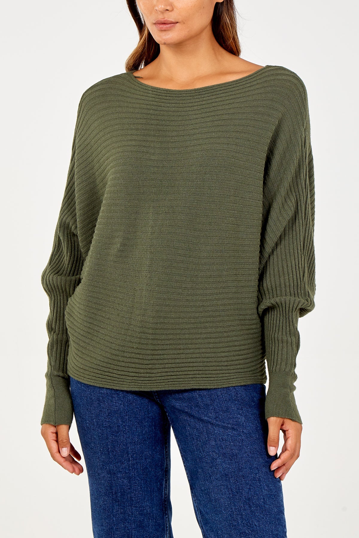 Batwing Ribbed Jumper JMF1 WearAll Dark Khaki One Size
