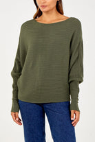 Batwing Ribbed Jumper JMF1 WearAll Dark Khaki One Size