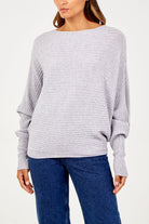 Batwing Ribbed Jumper JMF1 WearAll Light Grey One Size