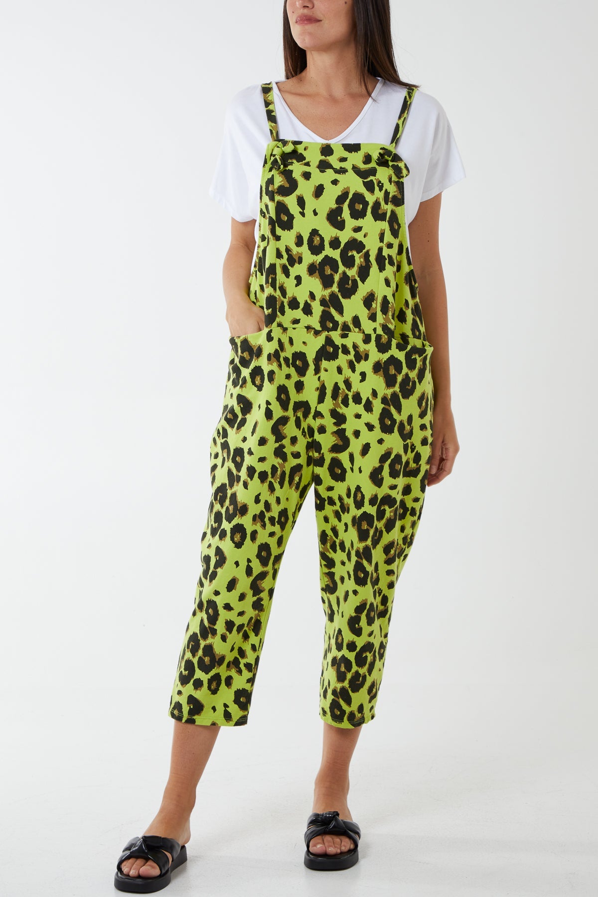 Leopard Print Dungarees Jump/Play WearAll Lime One Size