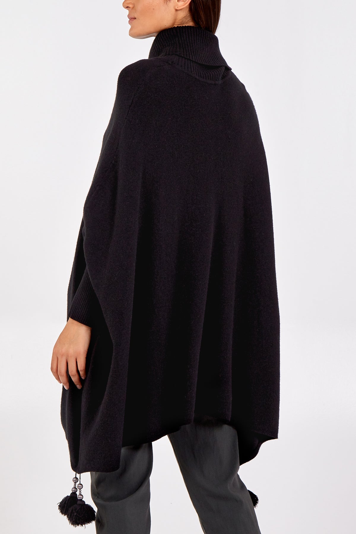 Roll Neck Tassel Poncho Style Jumper Cardigans & Ponchos WearAll
