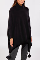 Roll Neck Tassel Poncho Style Jumper Cardigans & Ponchos WearAll Black One Size