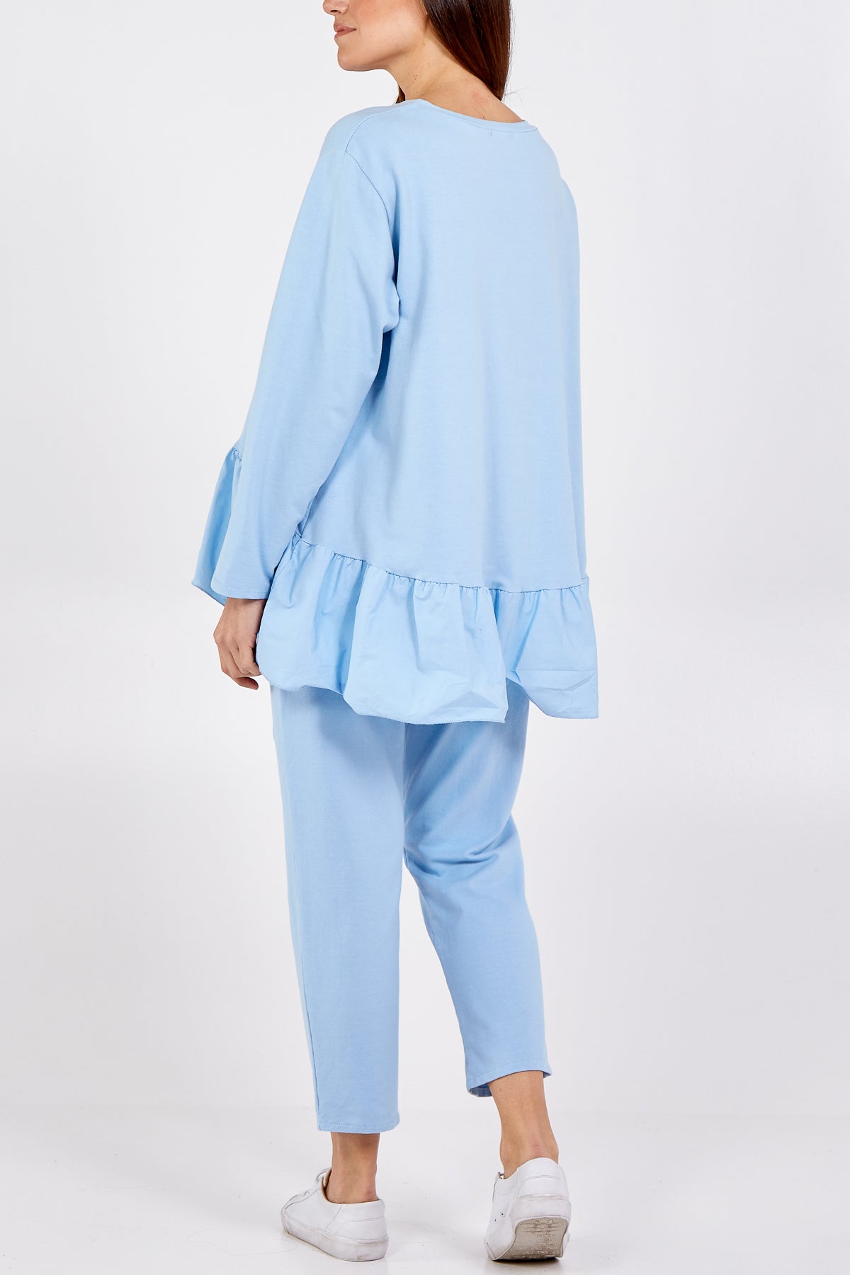 Asymmetrical Frill Hem Glitter Star Loungewear Set Set WearAll