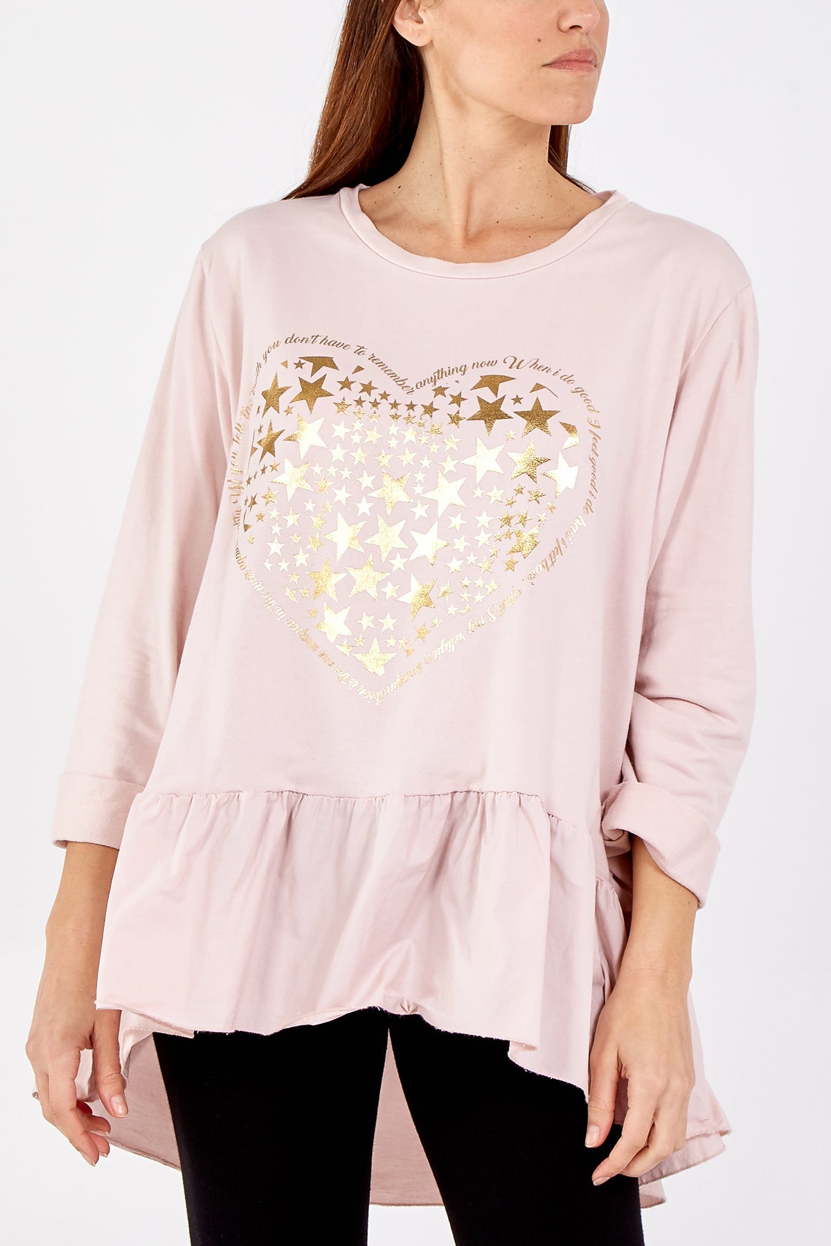 Gold Star Heart Top With Frill Trim TOPMF2 WearAll Blush One Size