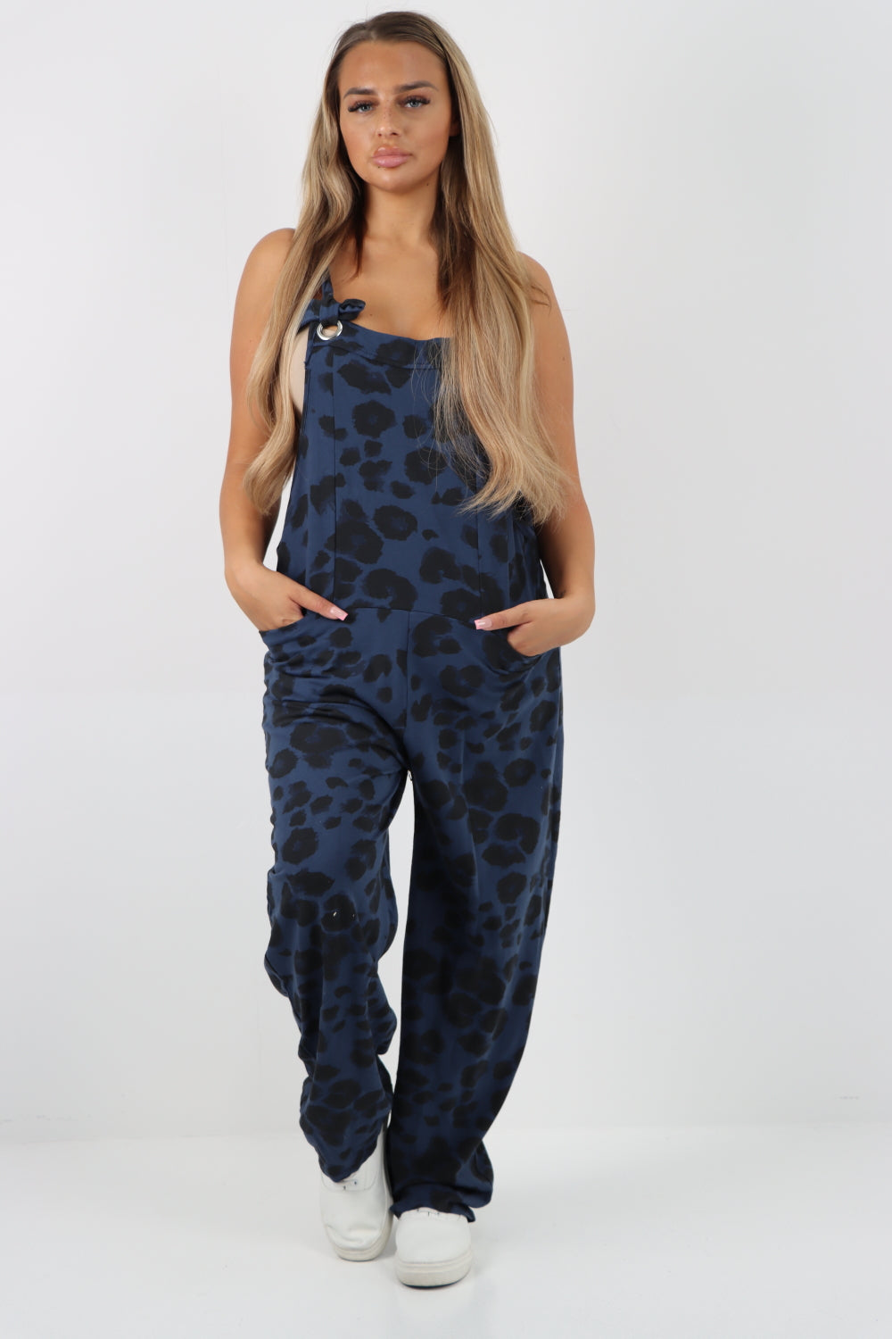 Dungaree Leopard Print Jersey Jumpsuits Dungarees WearAll Big Leopard Navy 8-10